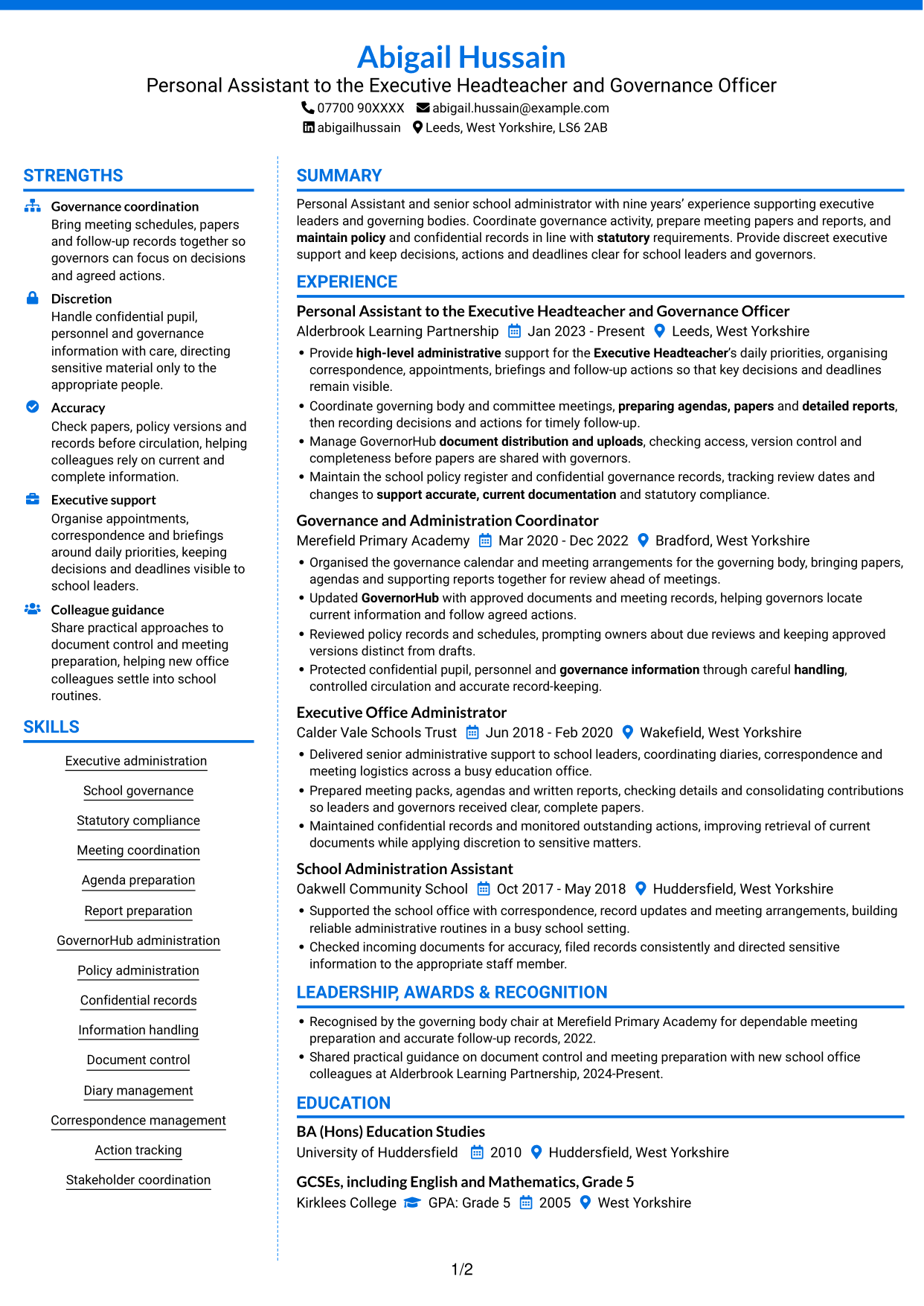 CV example — page 1