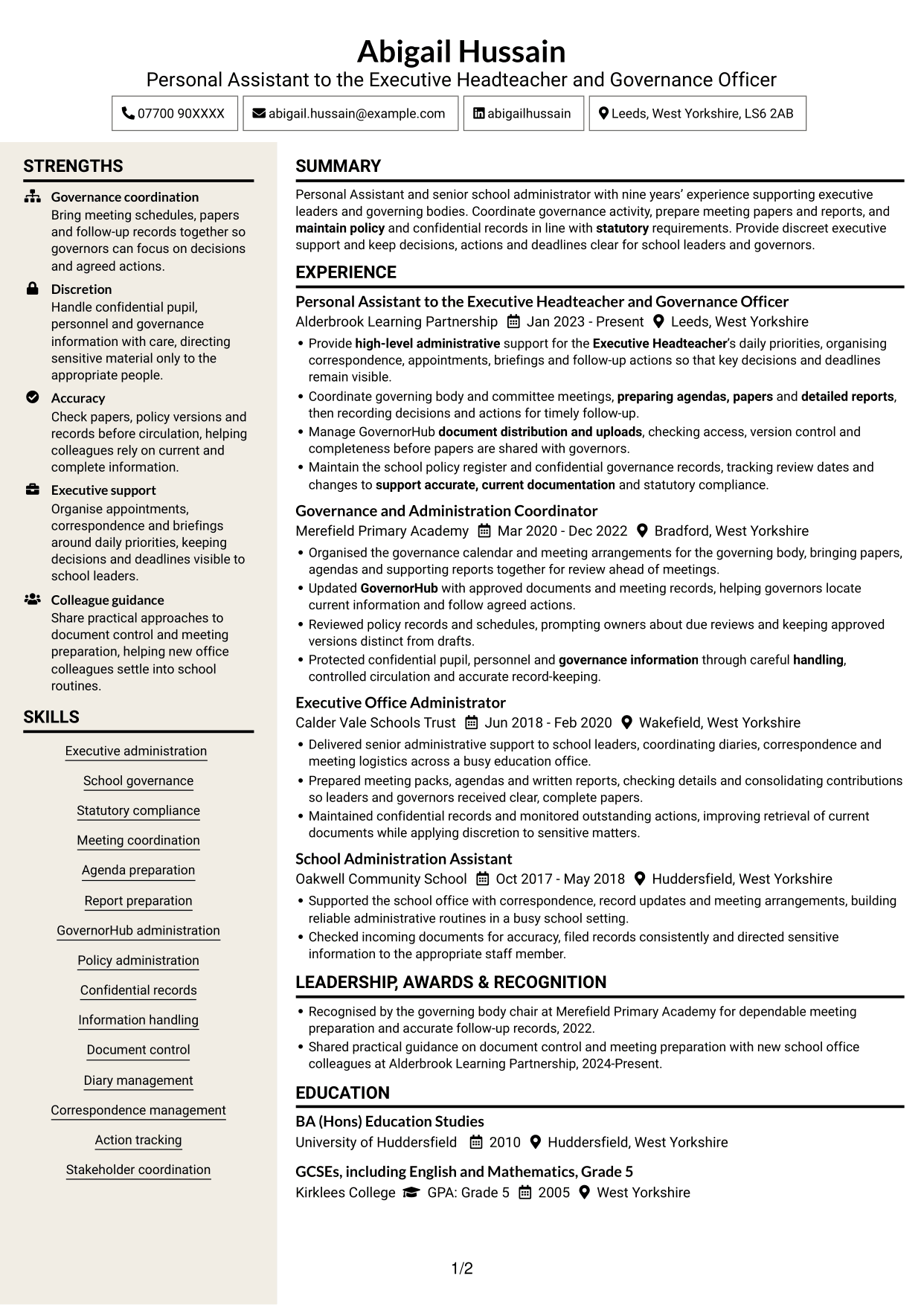 CV example — page 1