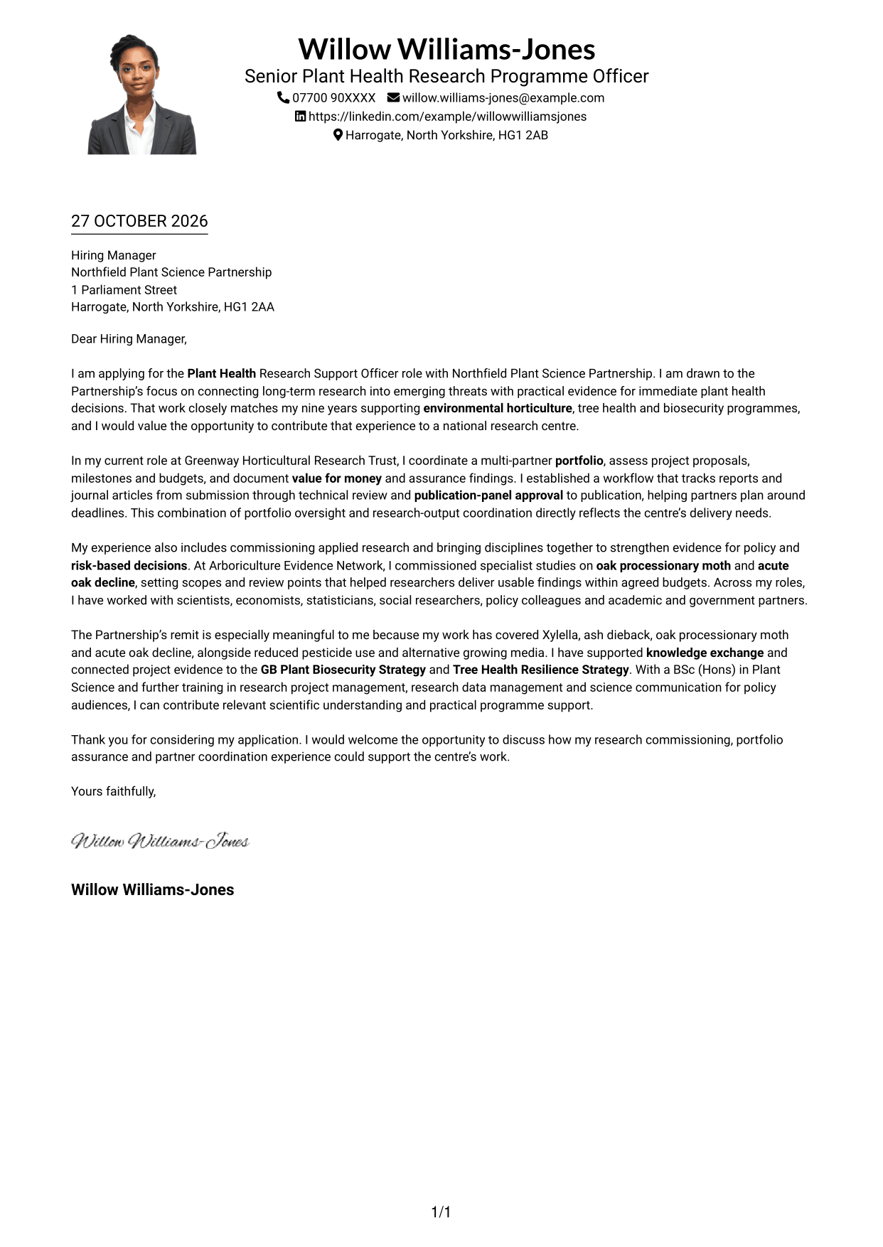 Cover letter example — page 1