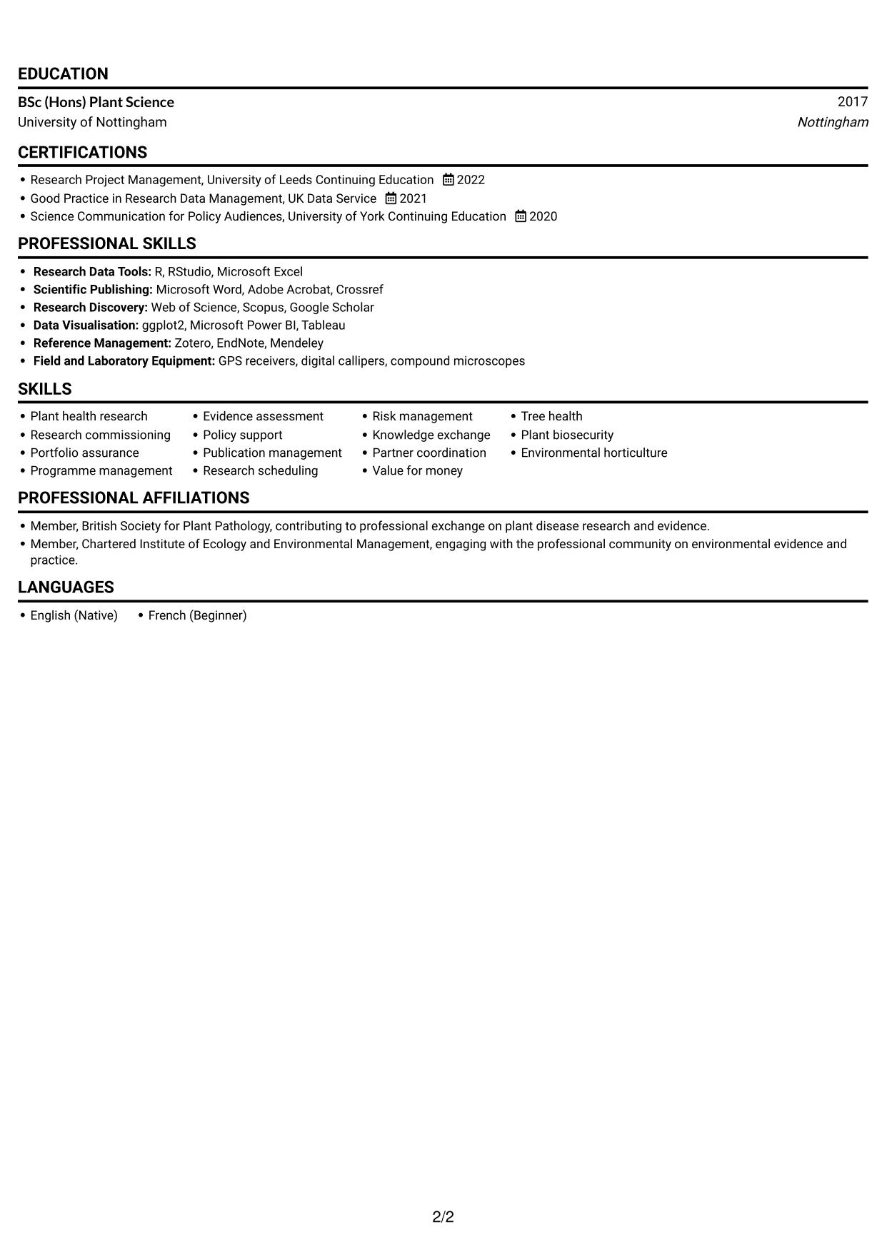 CV example — page 2
