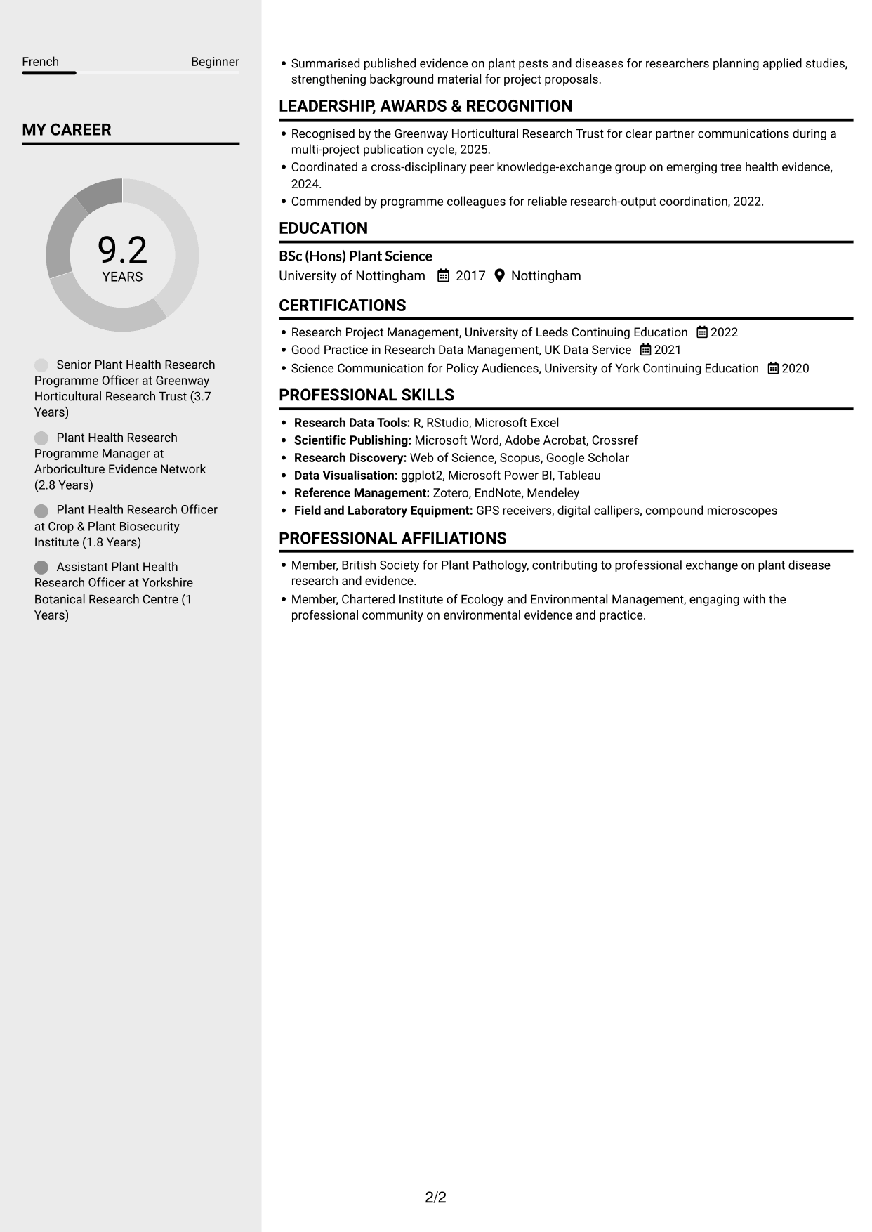 CV example — page 2