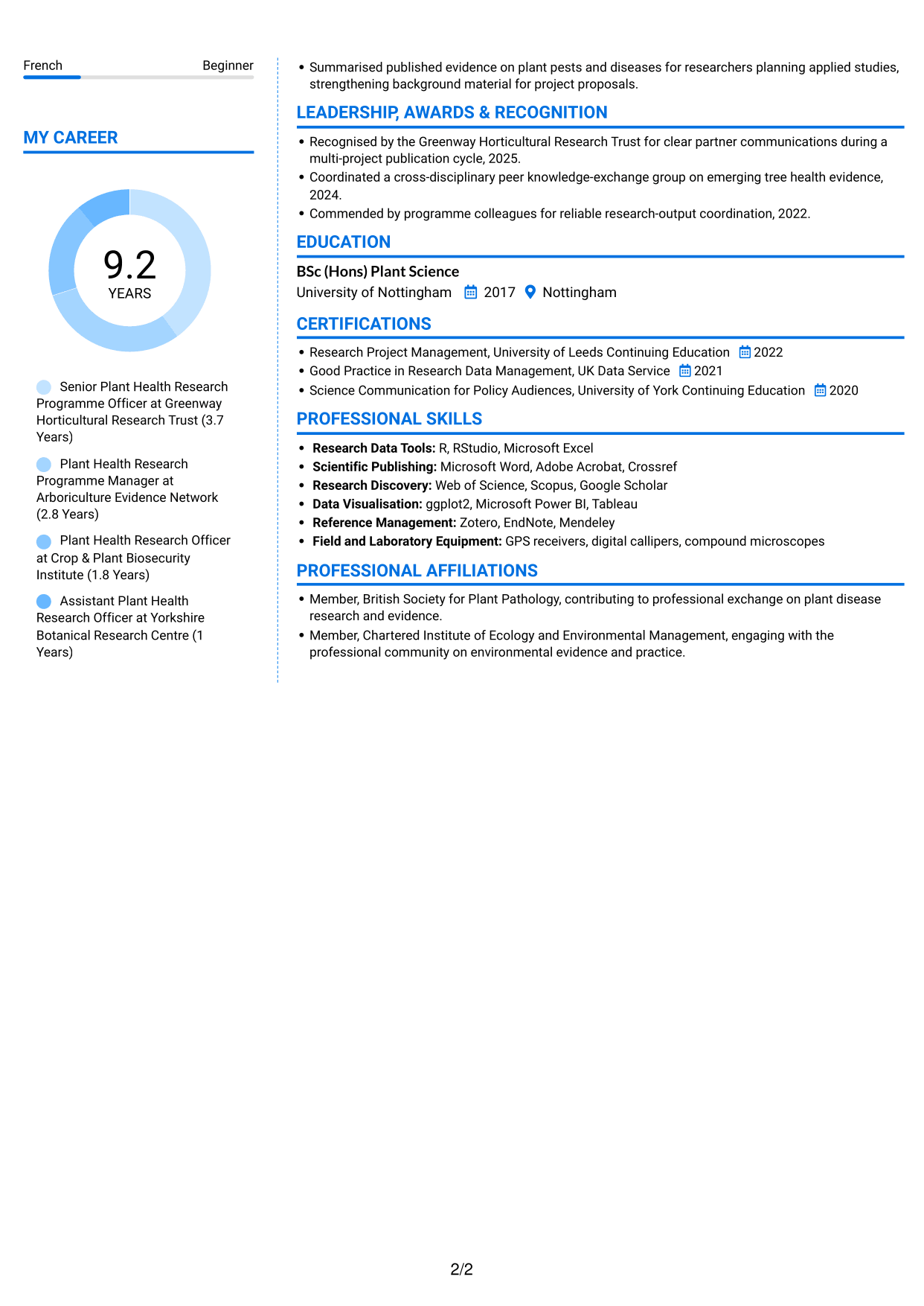 CV example — page 2
