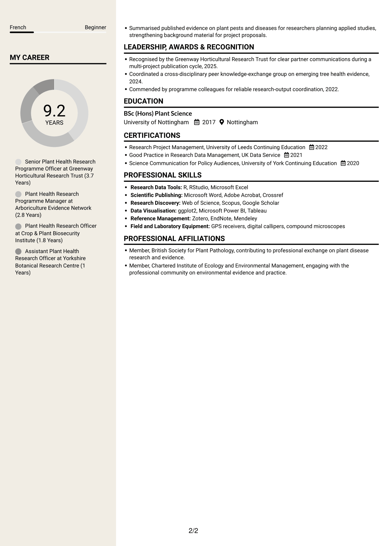 CV example — page 2