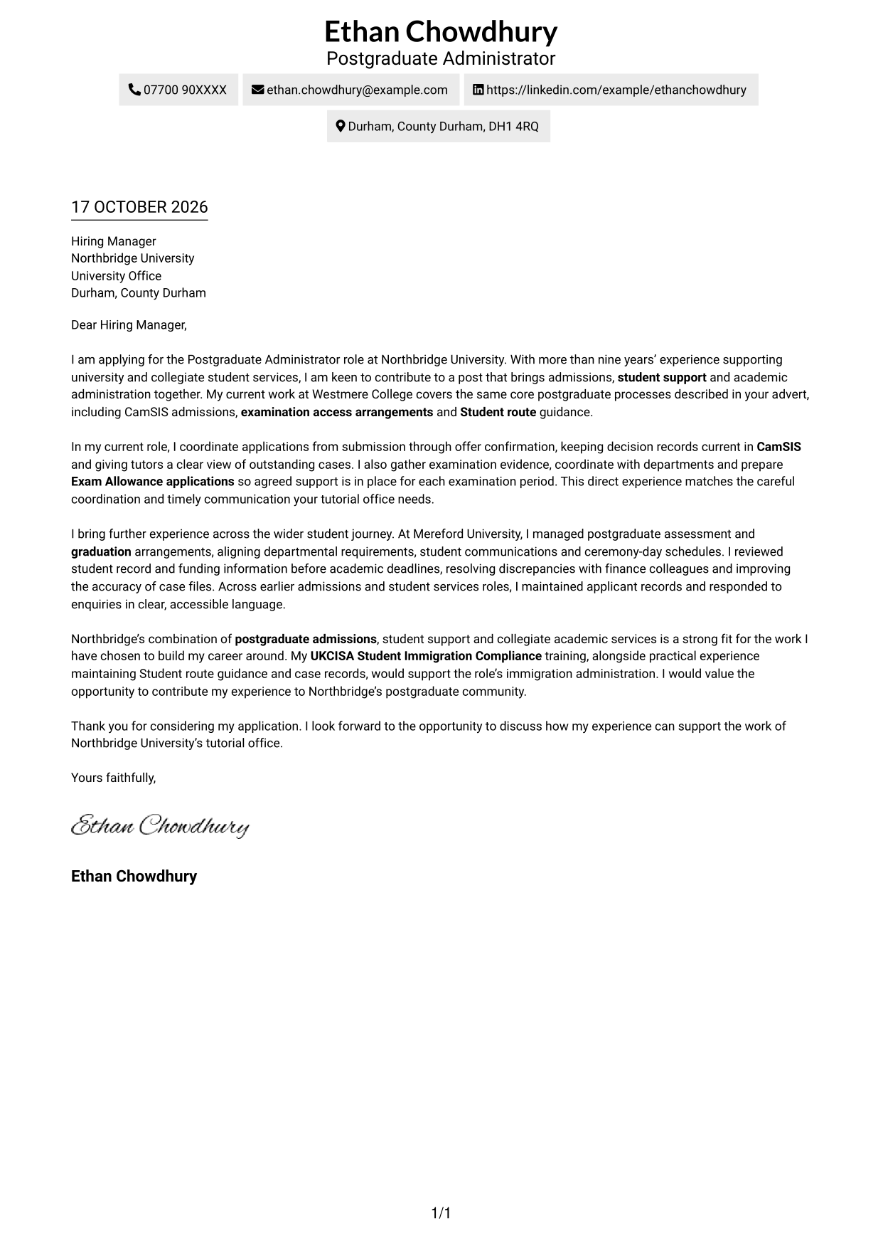 Cover letter example — page 1