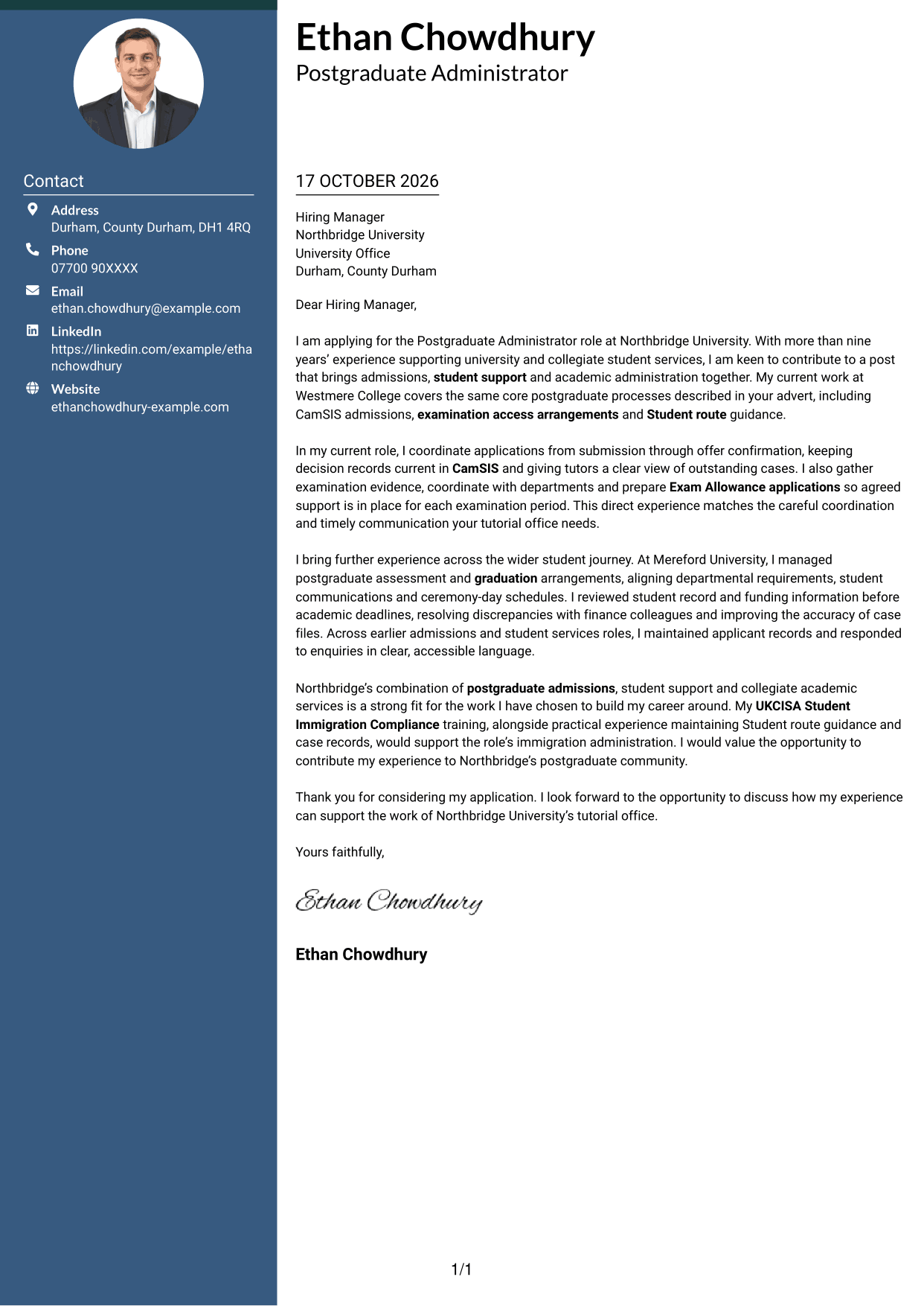 Cover letter example — page 1