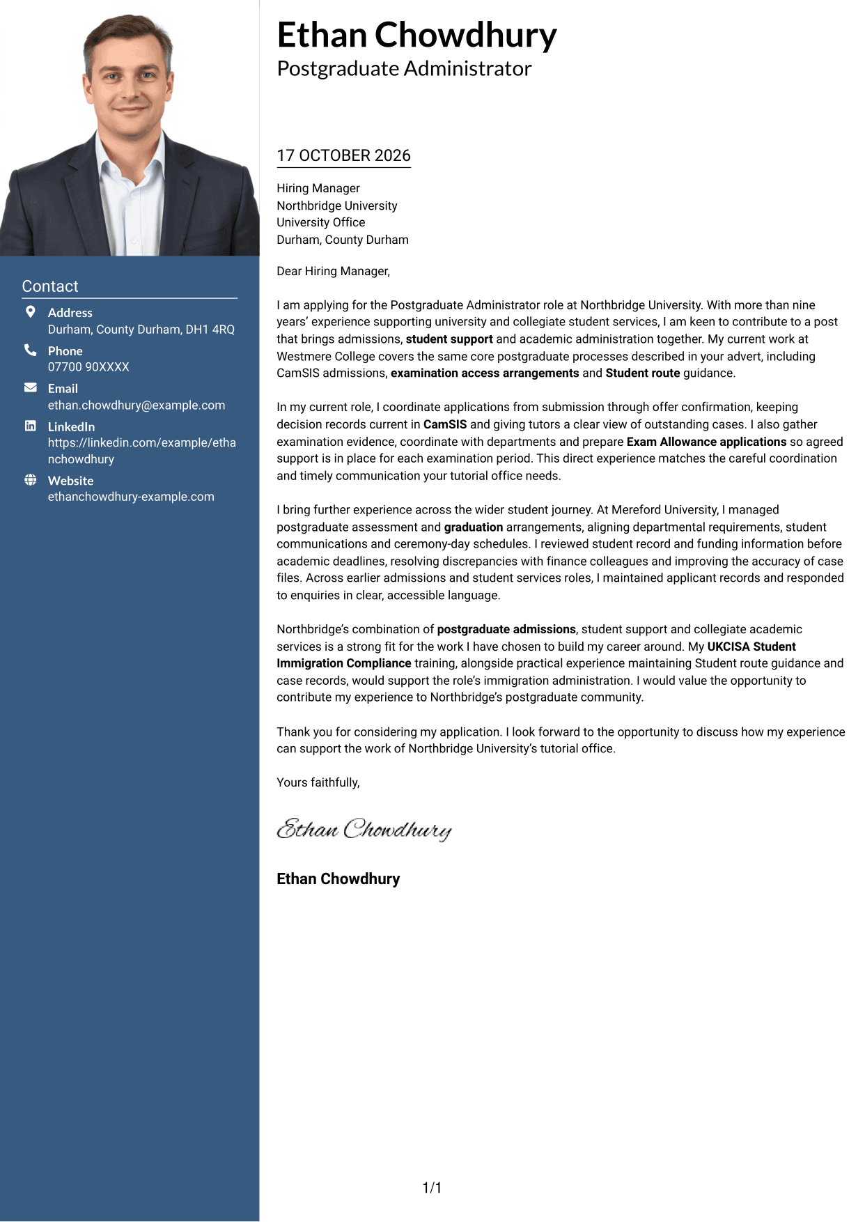 Cover letter example — page 1