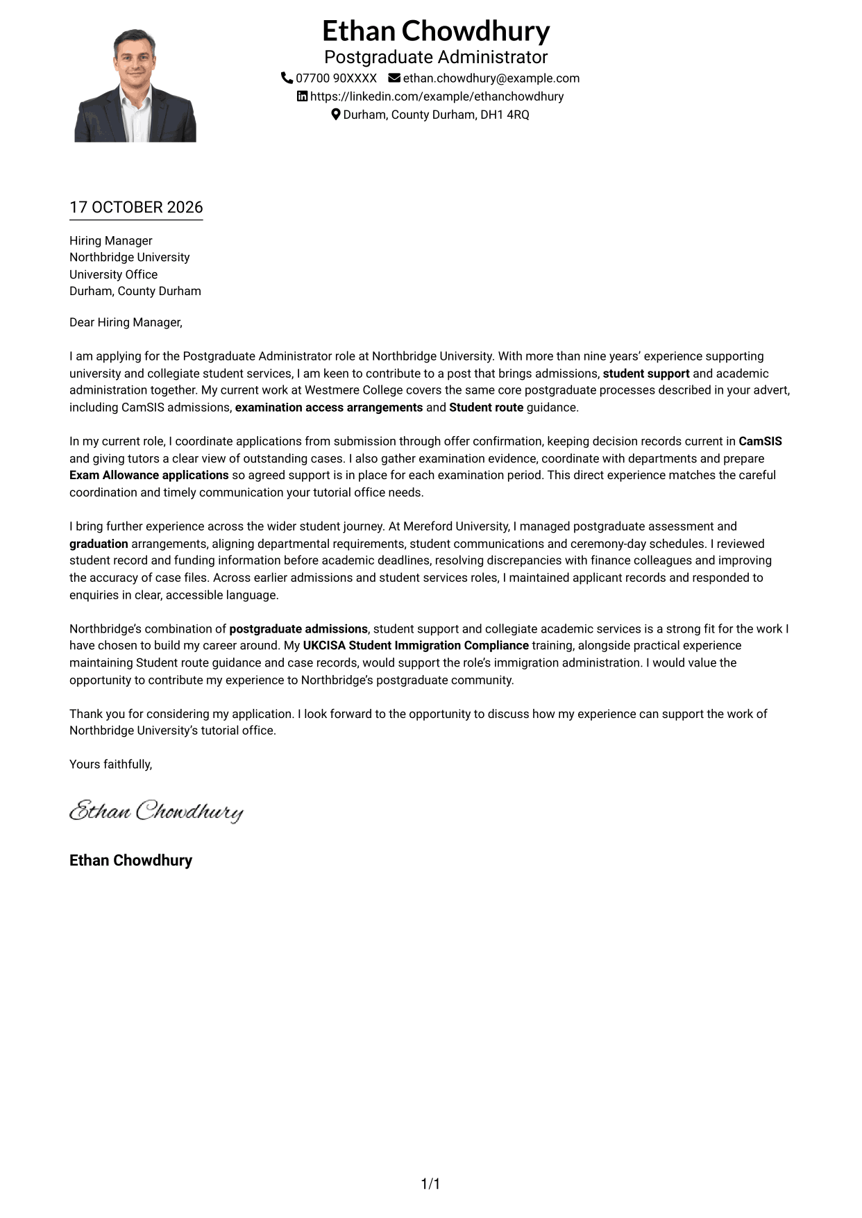 Cover letter example — page 1