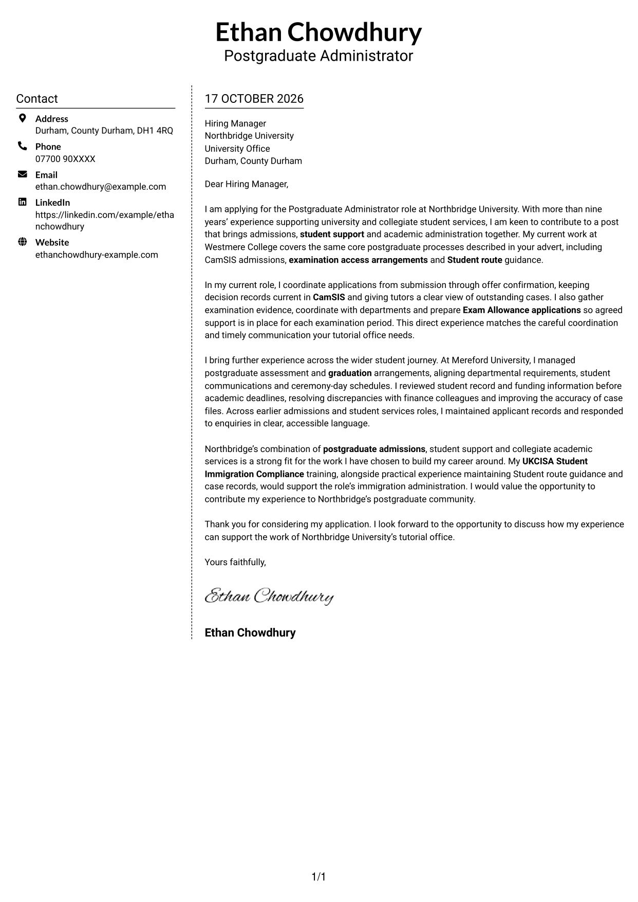 Cover letter example — page 1