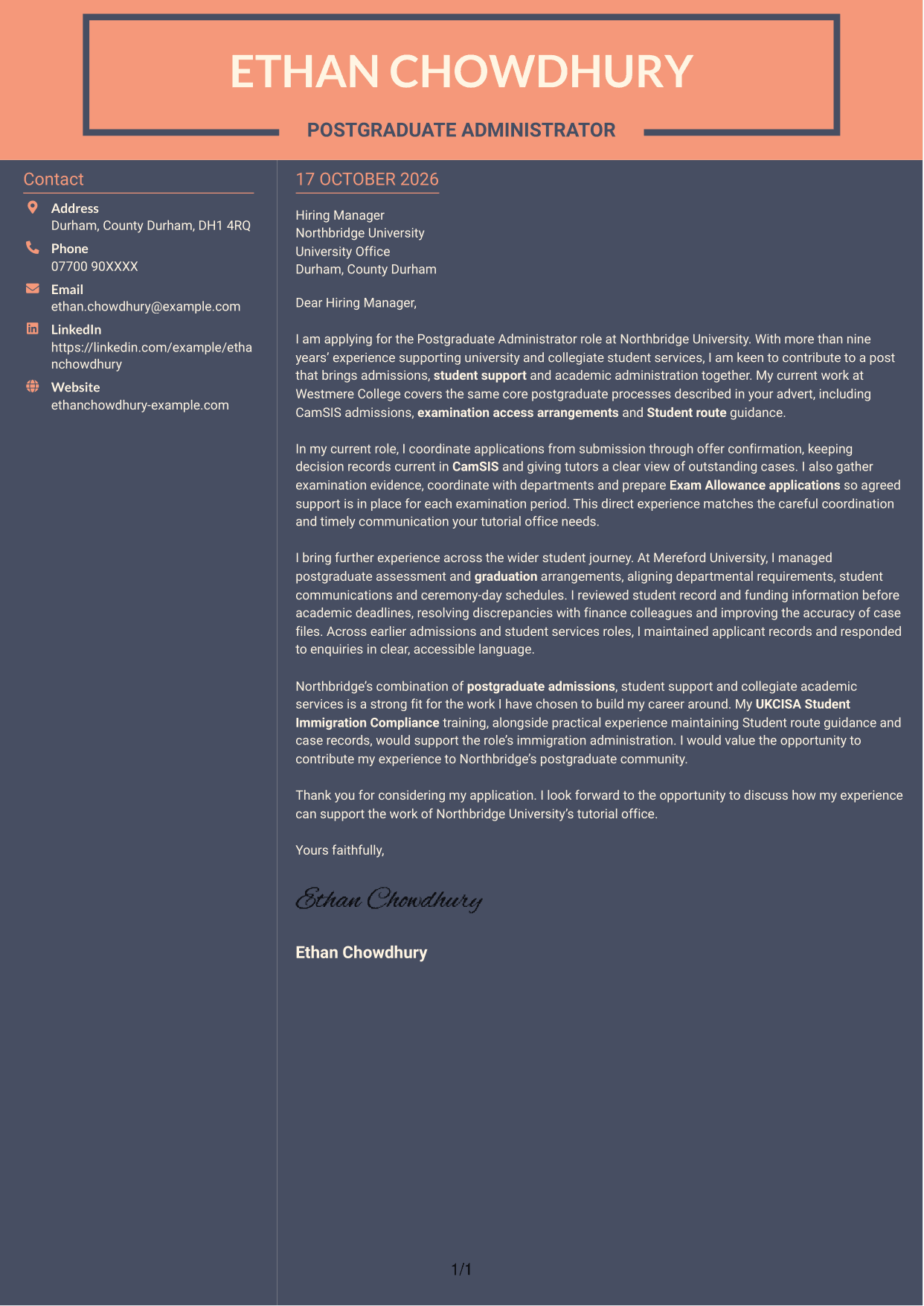 Cover letter example — page 1