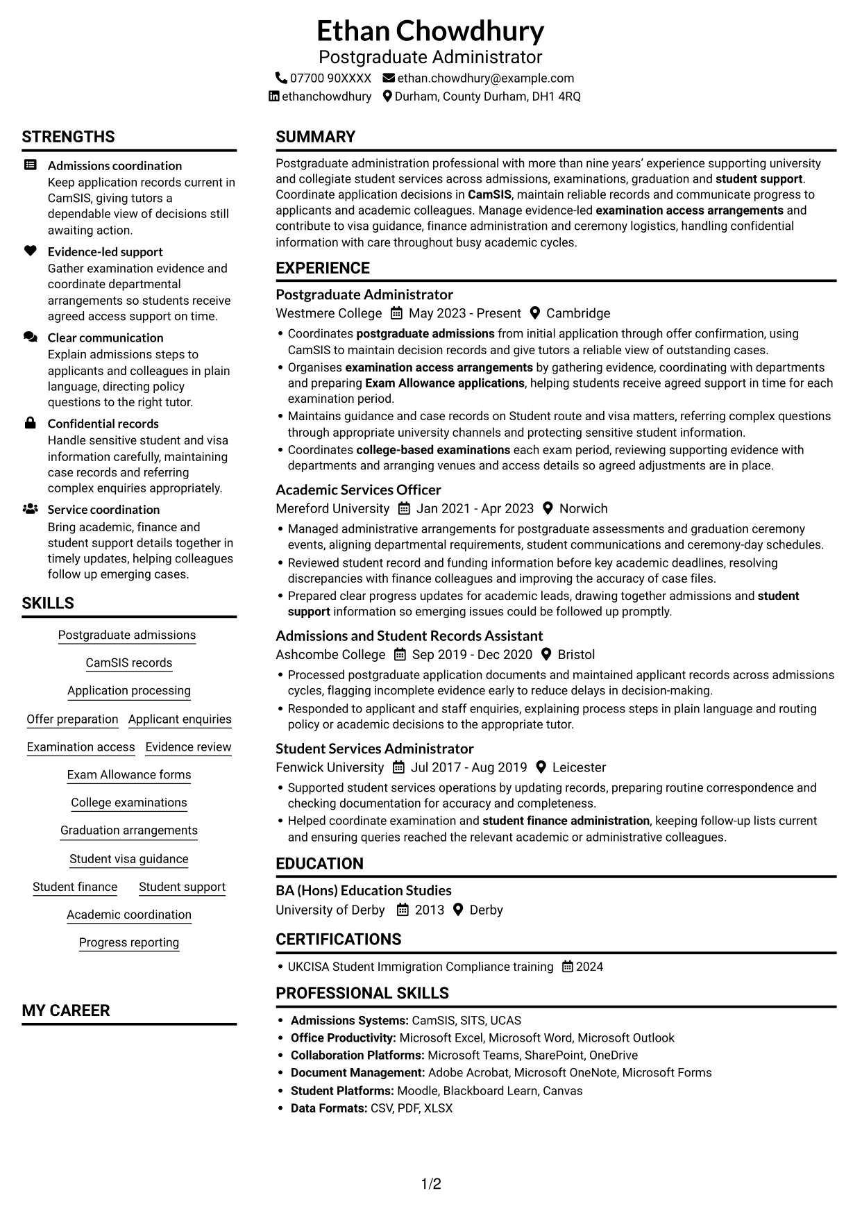 CV example — page 1