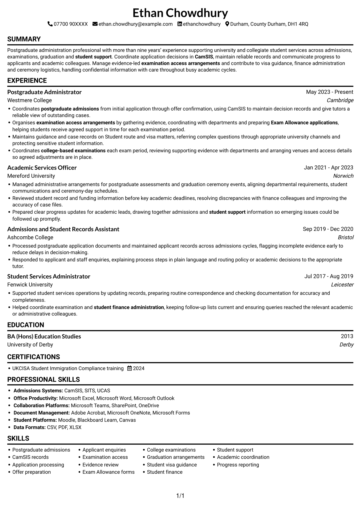 CV example — page 1
