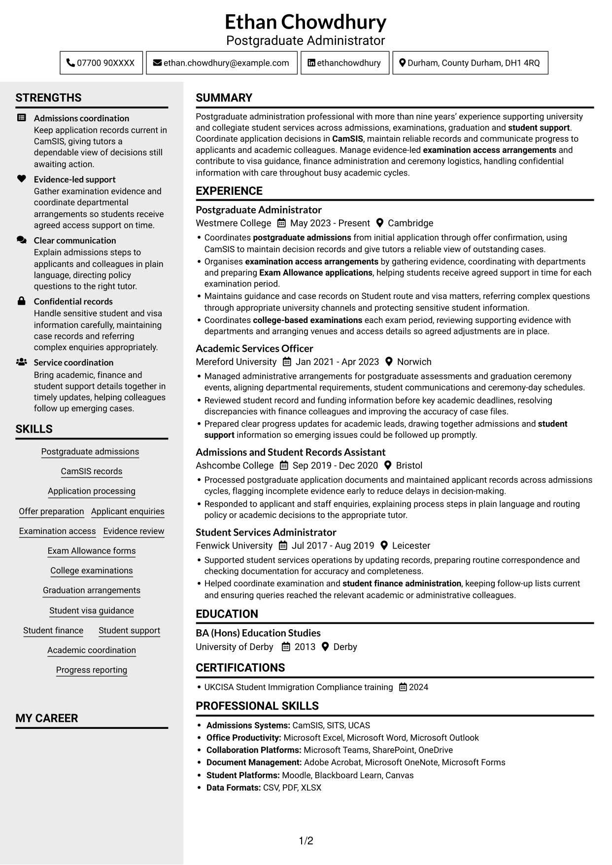 CV example — page 1