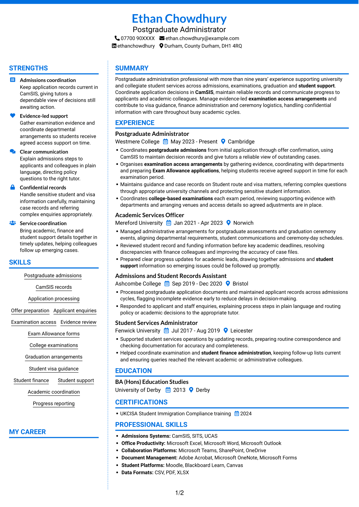 CV example — page 1