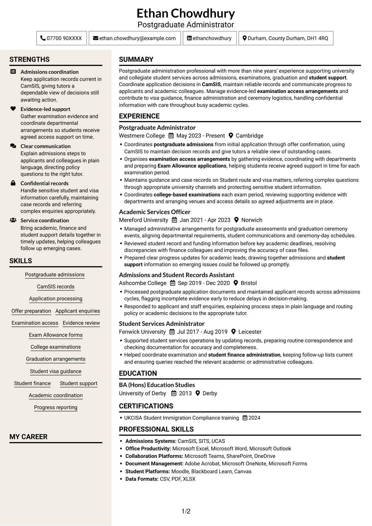 CV example — page 1