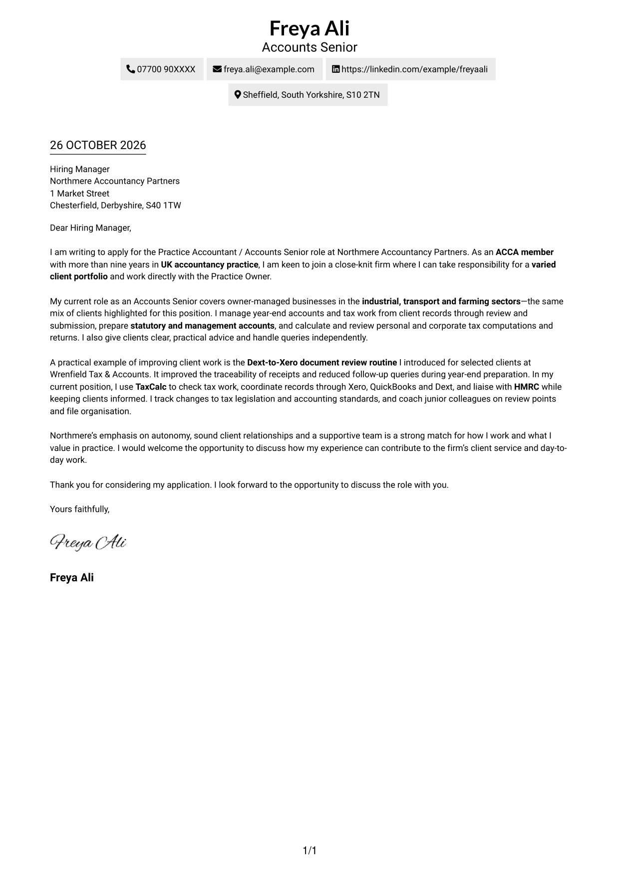 Cover letter example — page 1