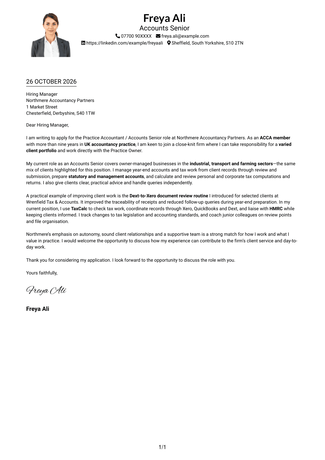 Cover letter example — page 1