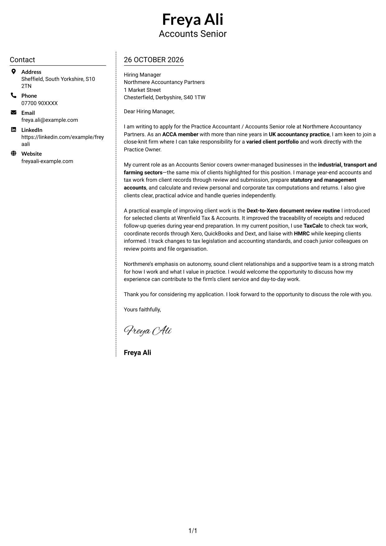 Cover letter example — page 1