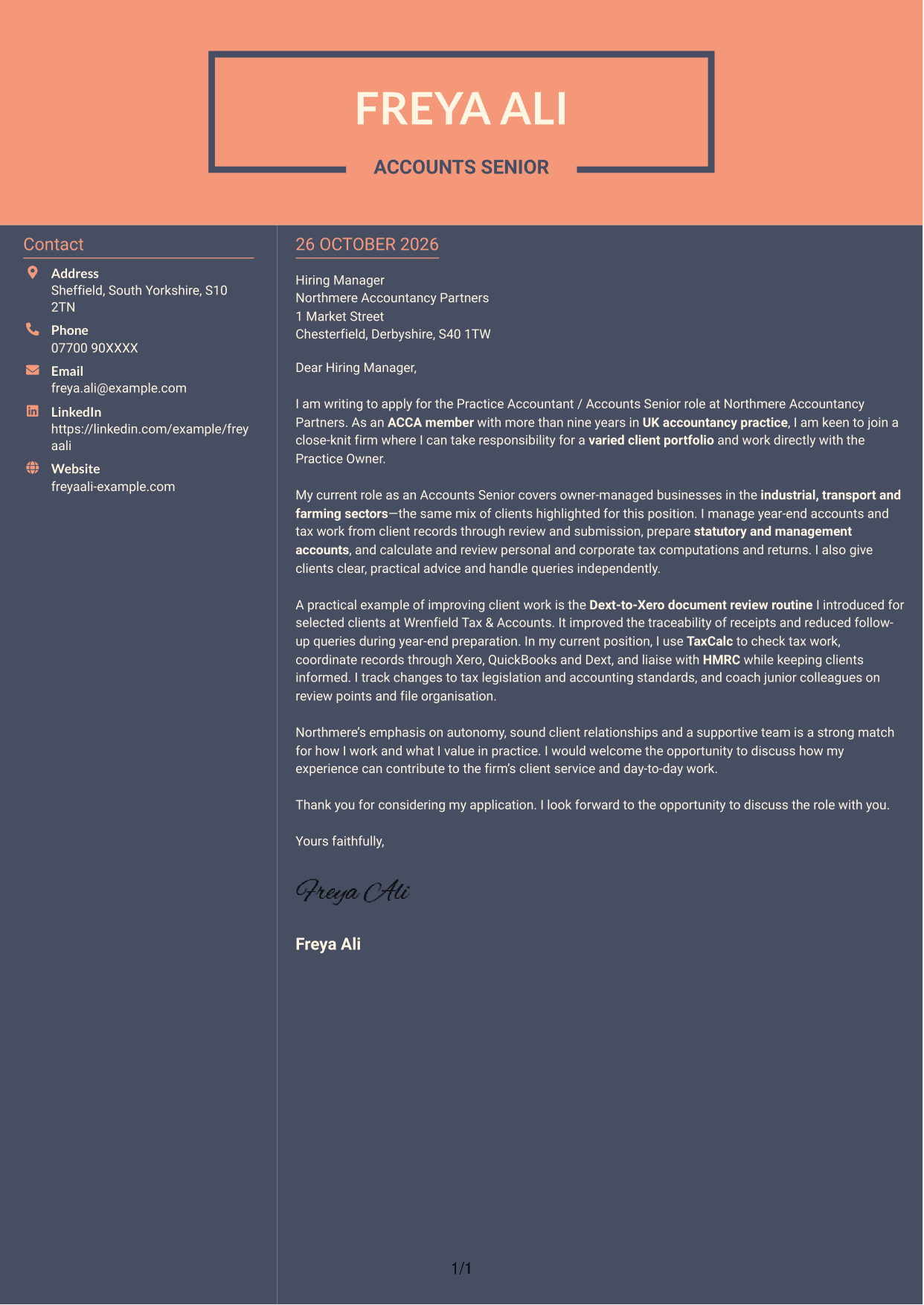 Cover letter example — page 1