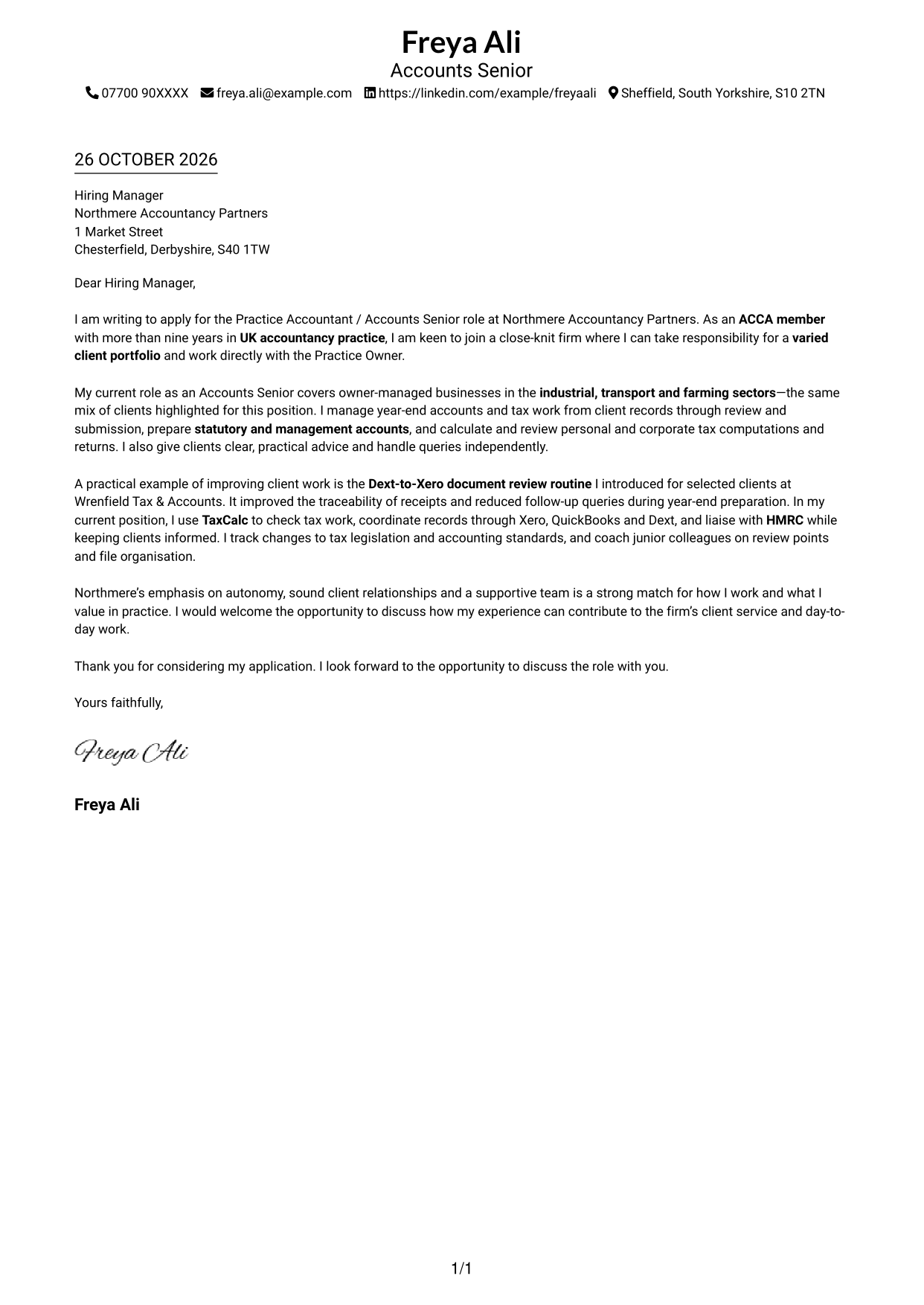 Cover letter example — page 1