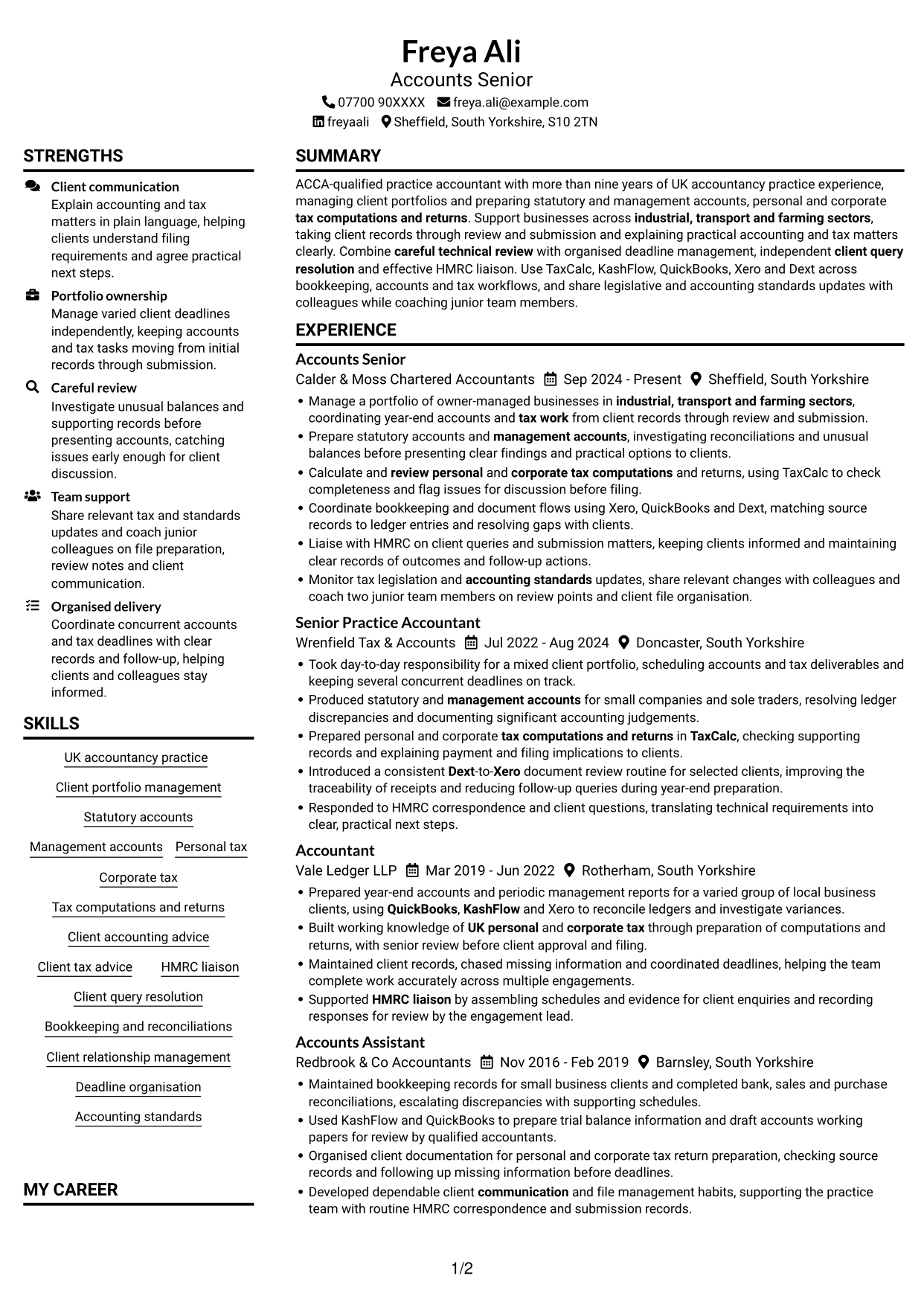 CV example — page 1