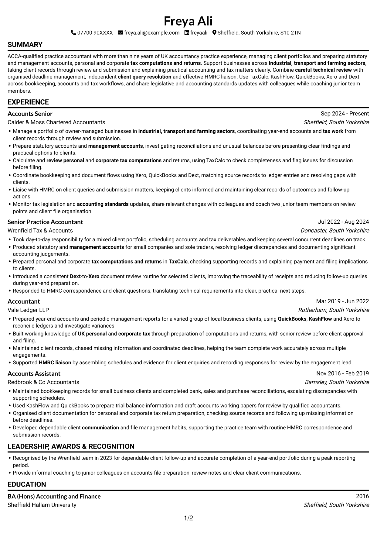 CV example — page 1