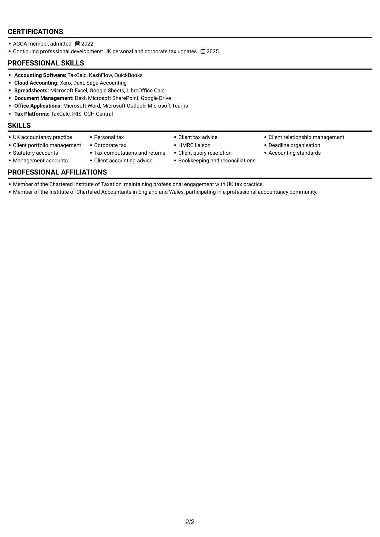 CV example — page 2