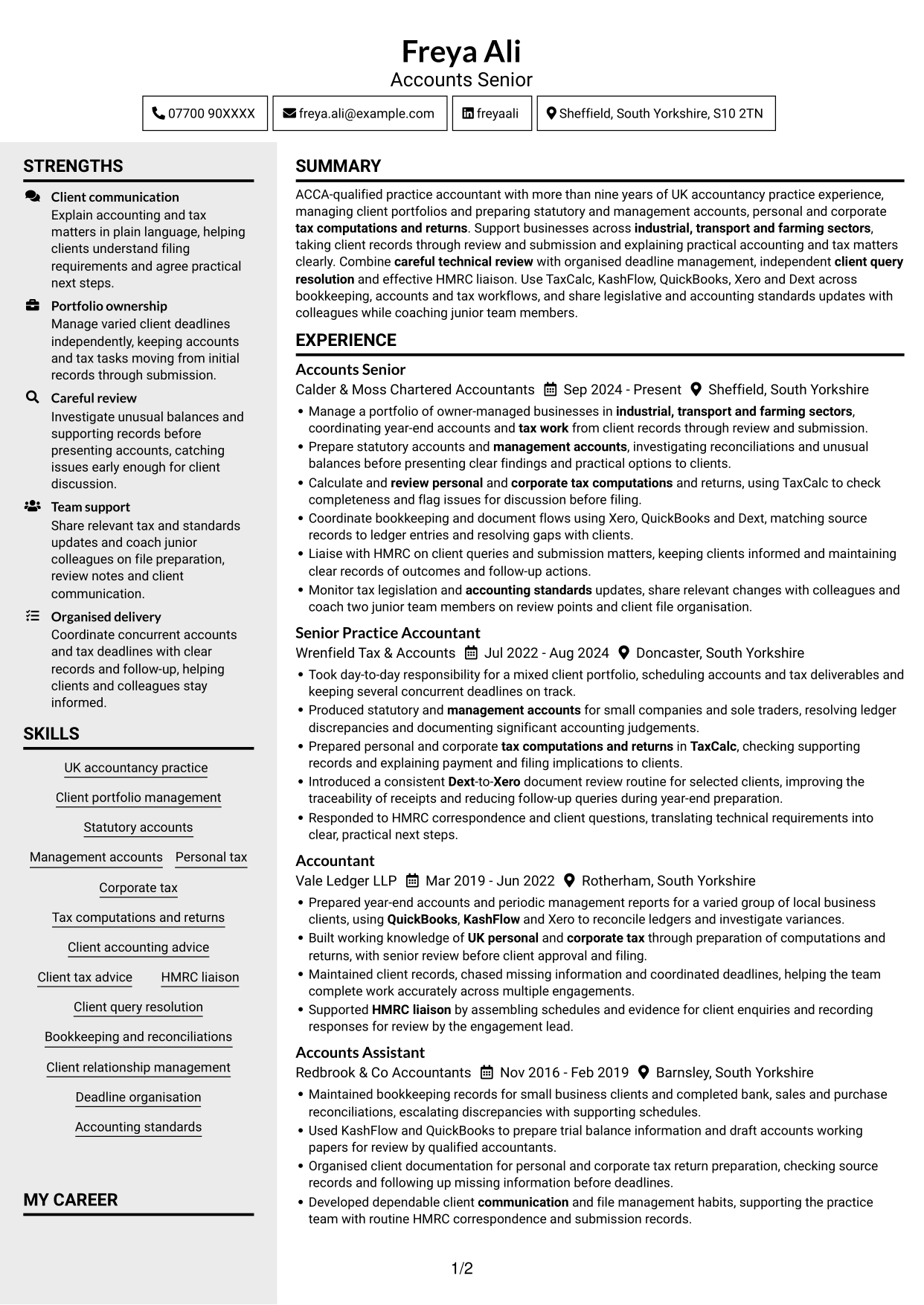 CV example — page 1