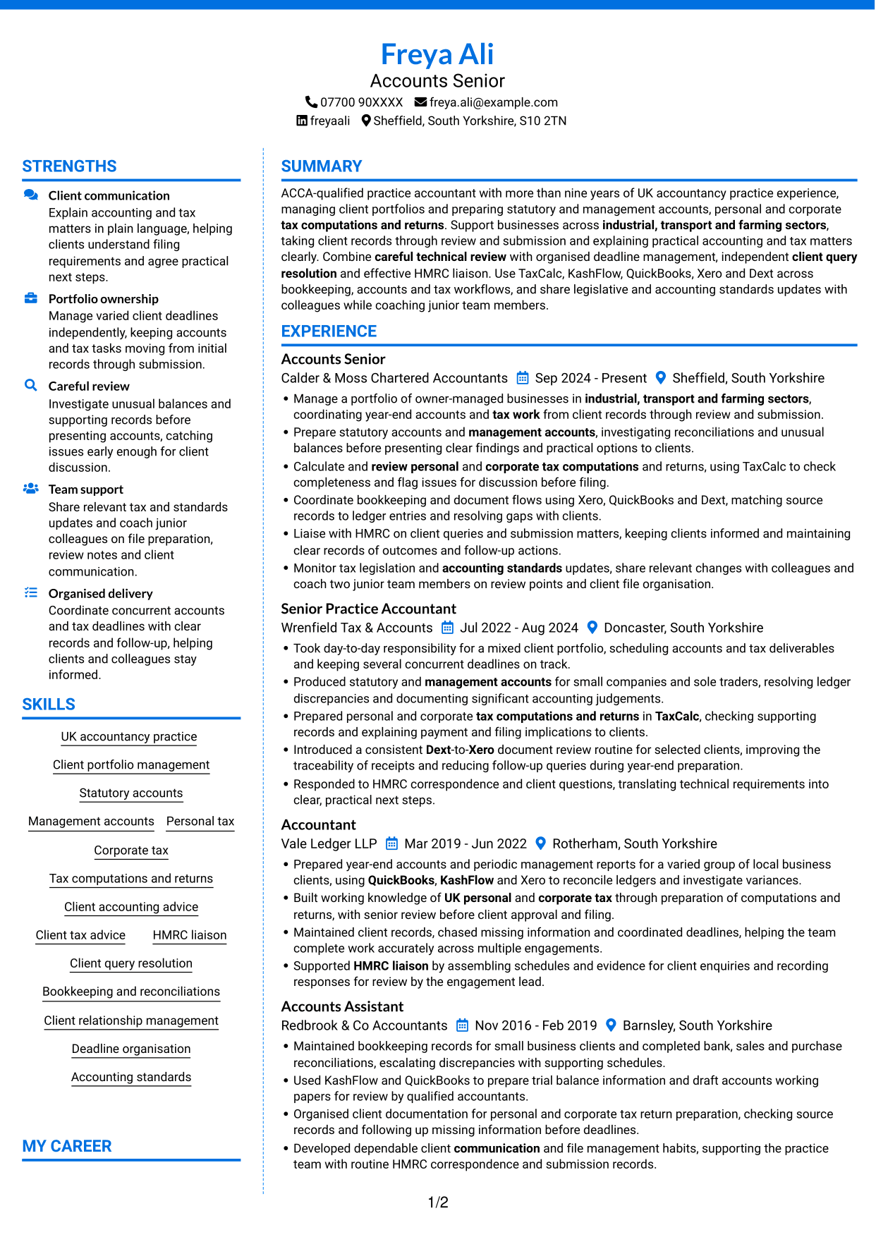CV example — page 1