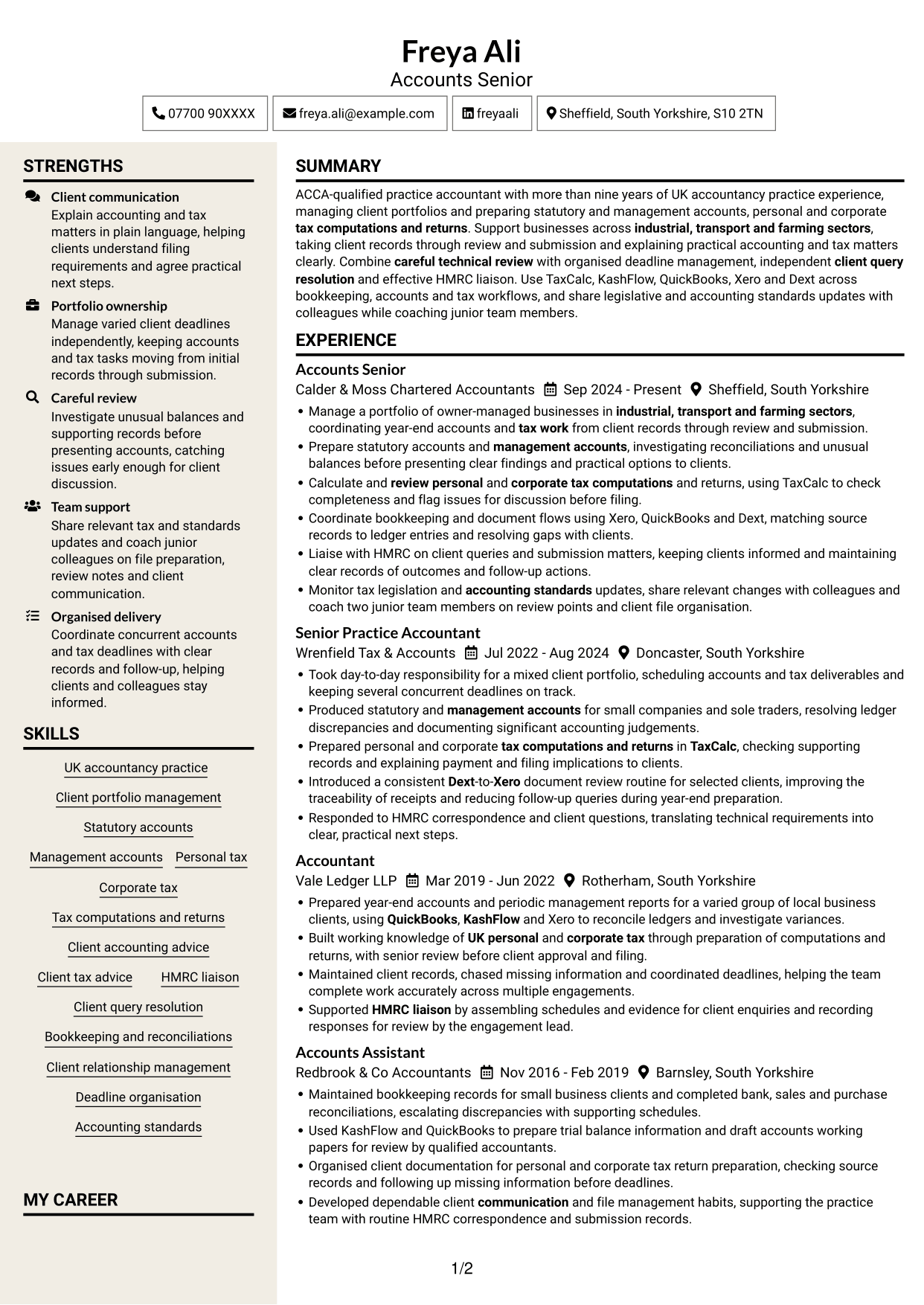 CV example — page 1