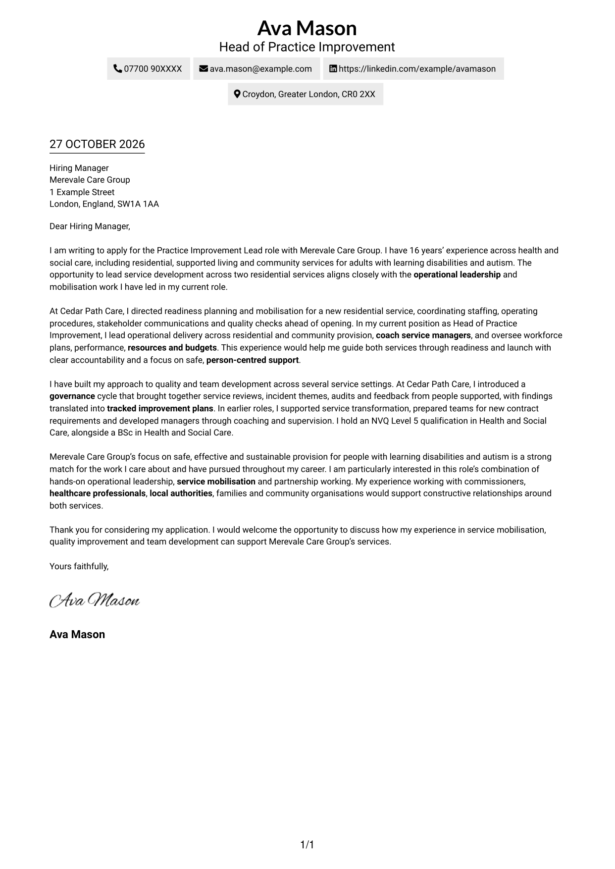 Cover letter example — page 1
