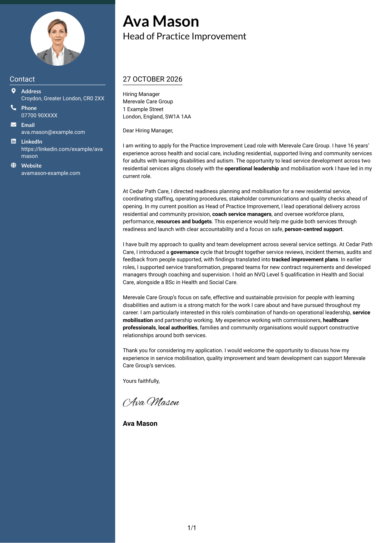 Cover letter example — page 1