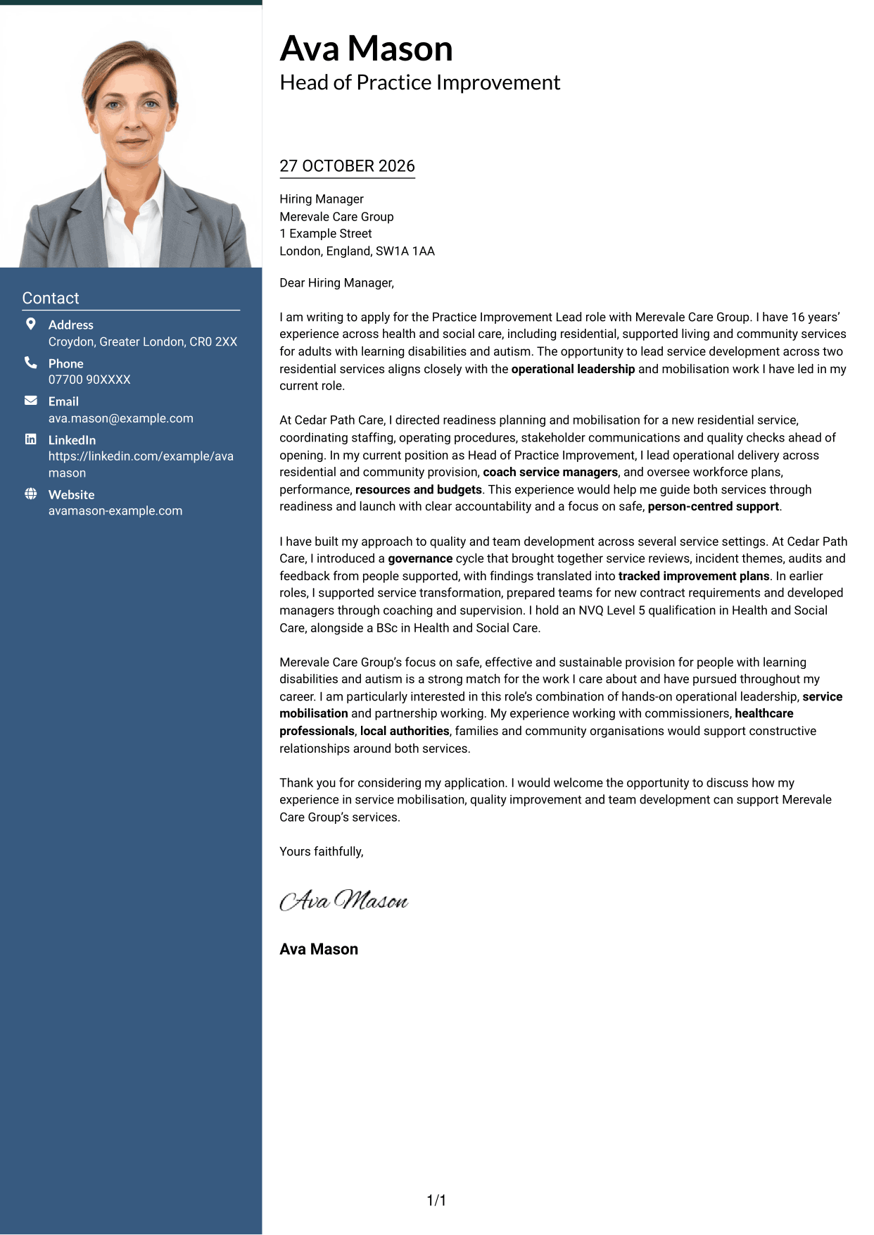 Cover letter example — page 1