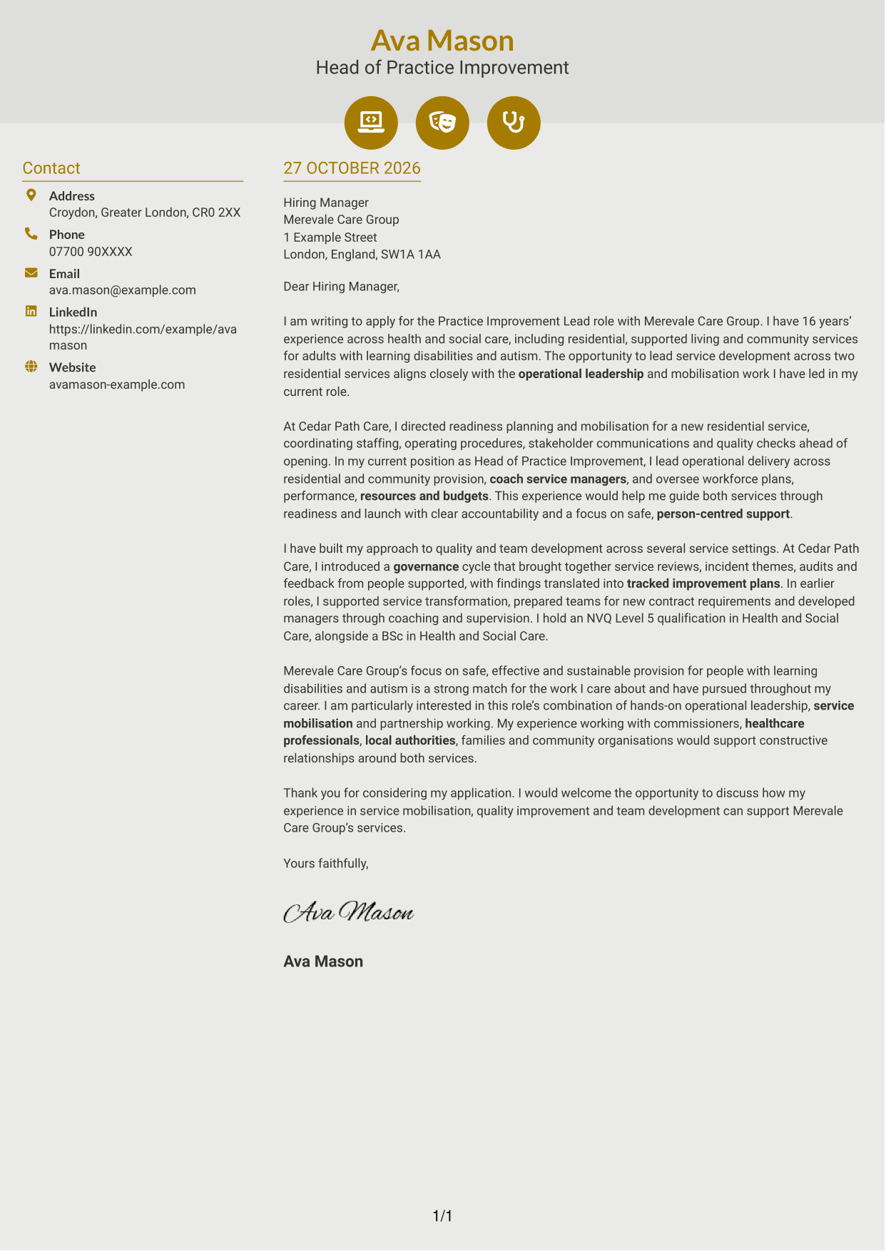 Cover letter example — page 1
