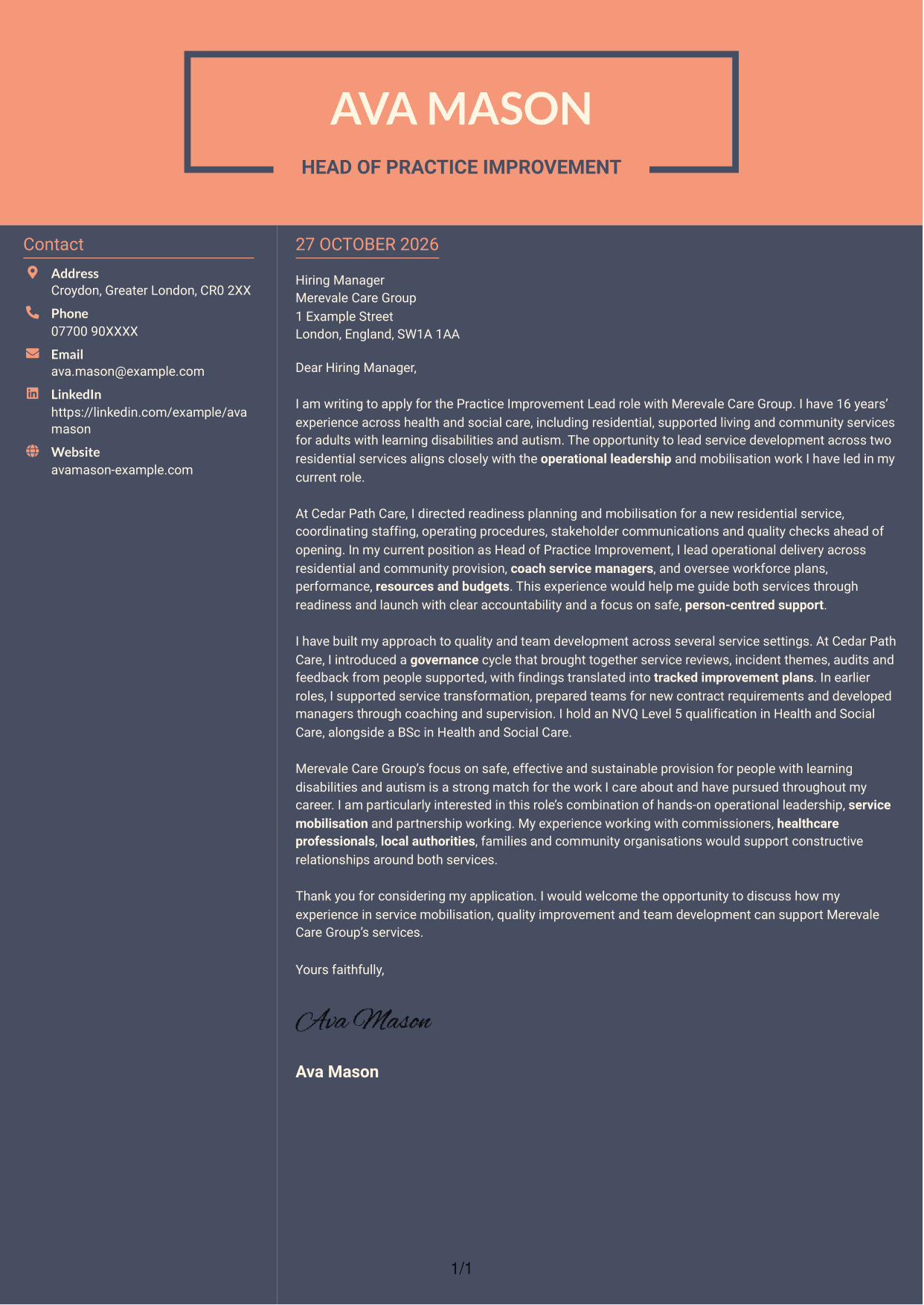 Cover letter example — page 1