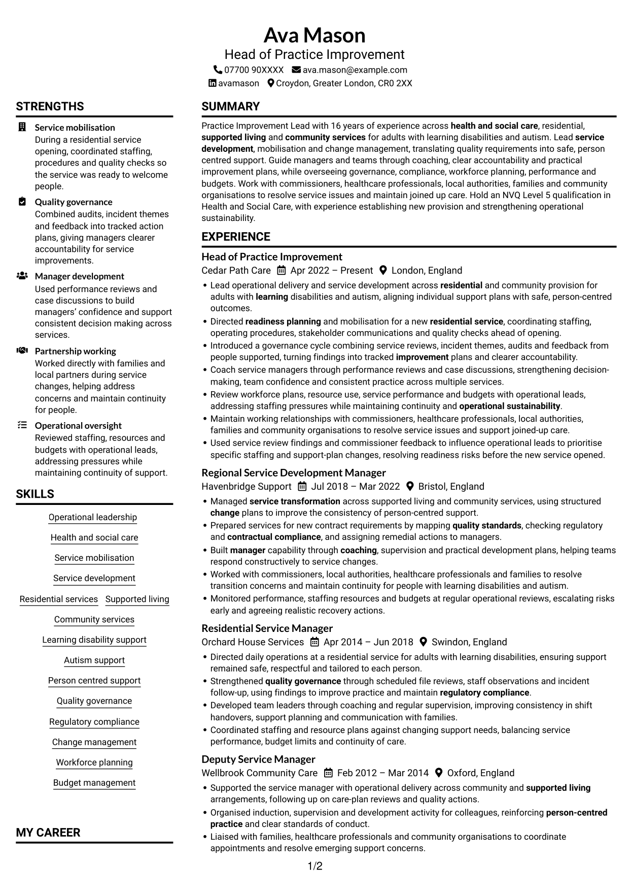 CV example — page 1