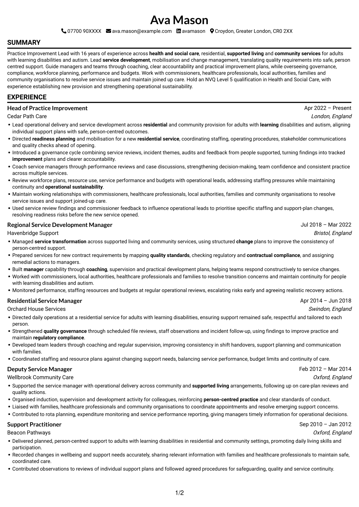 CV example — page 1