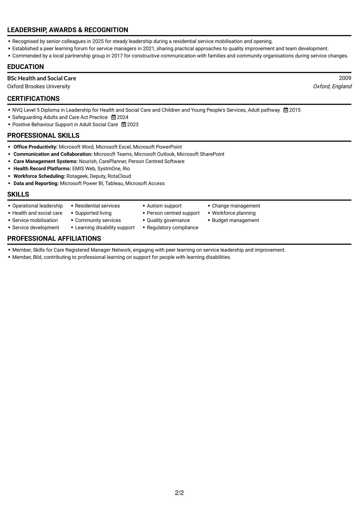 CV example — page 2