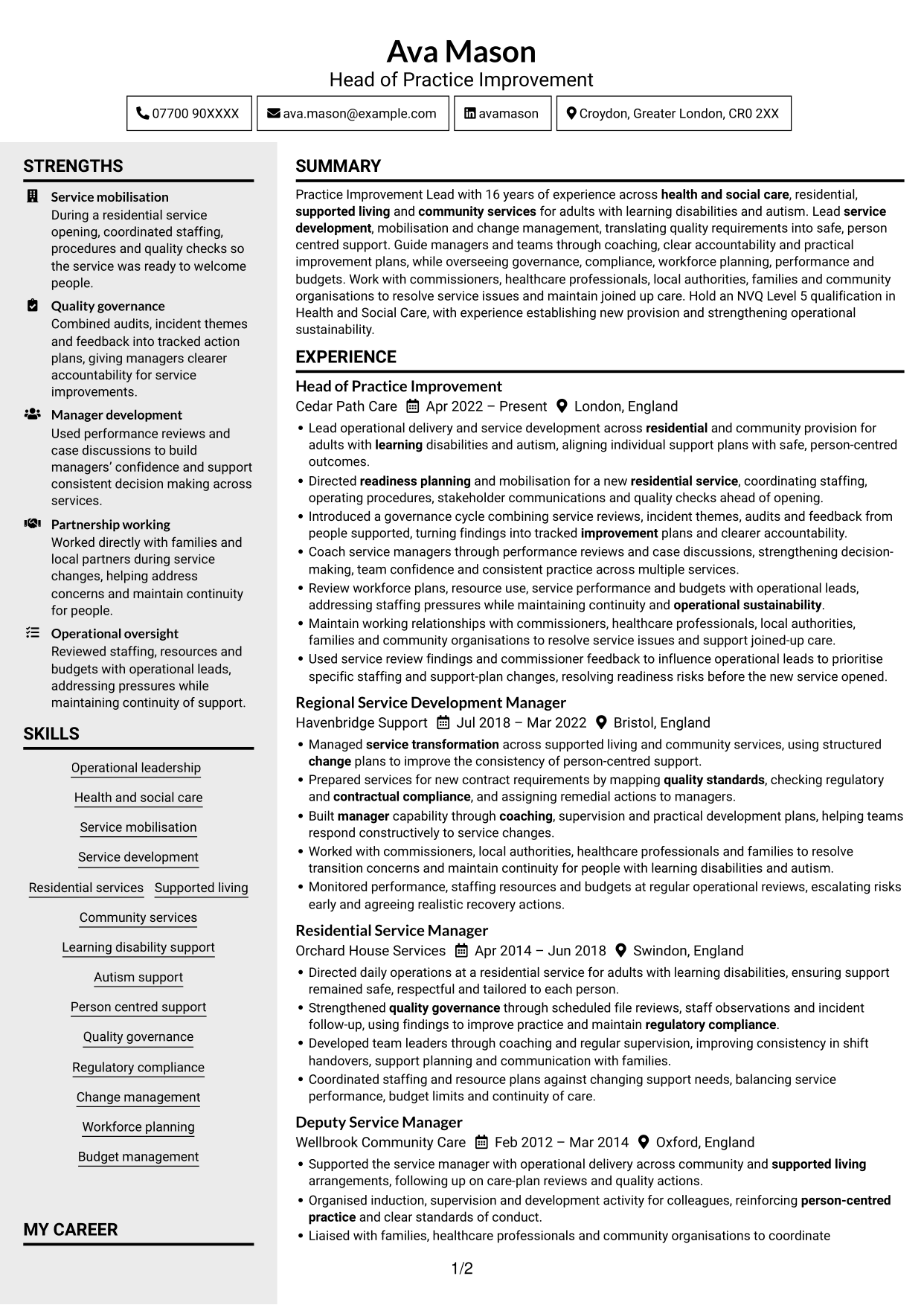 CV example — page 1