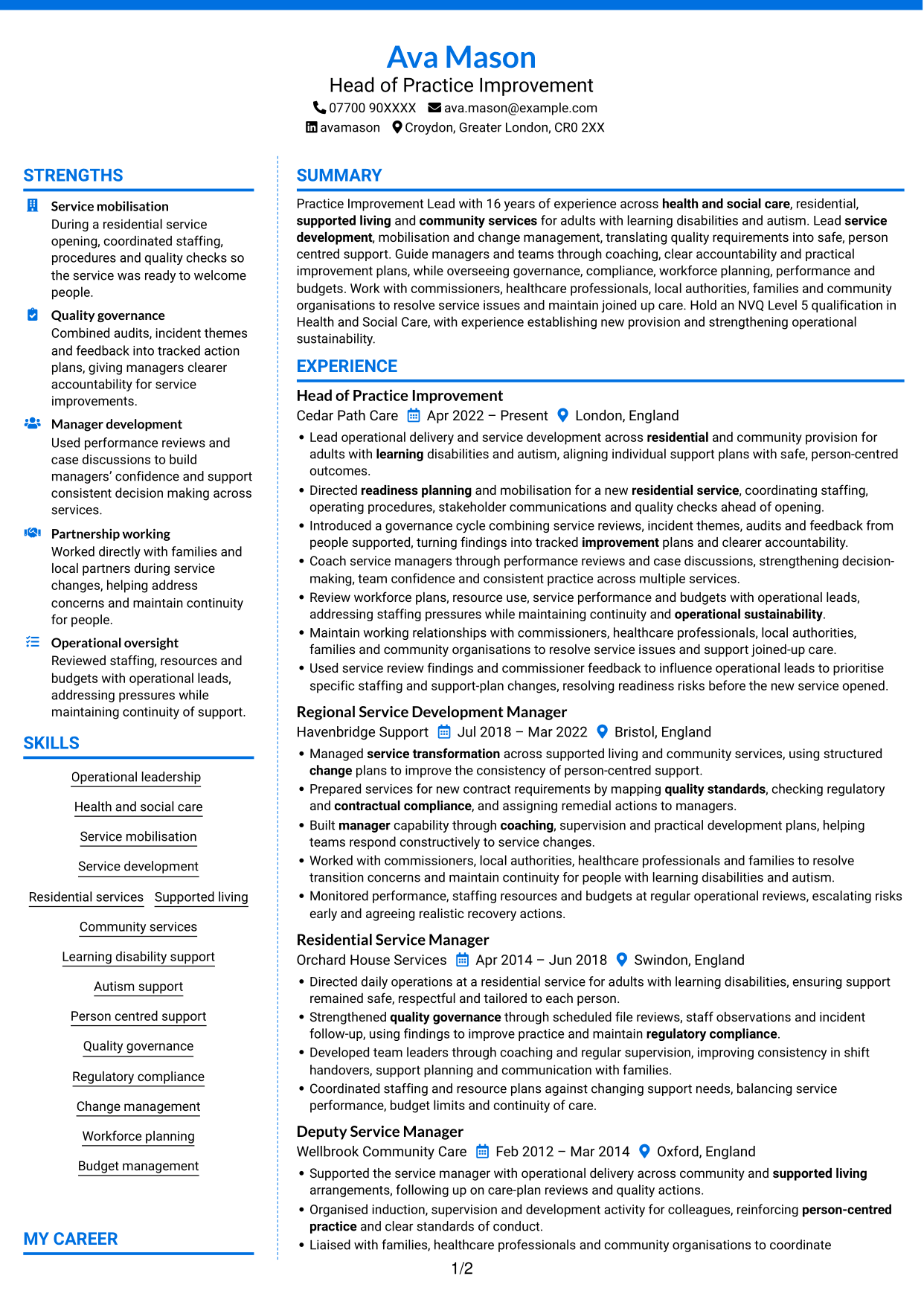 CV example — page 1