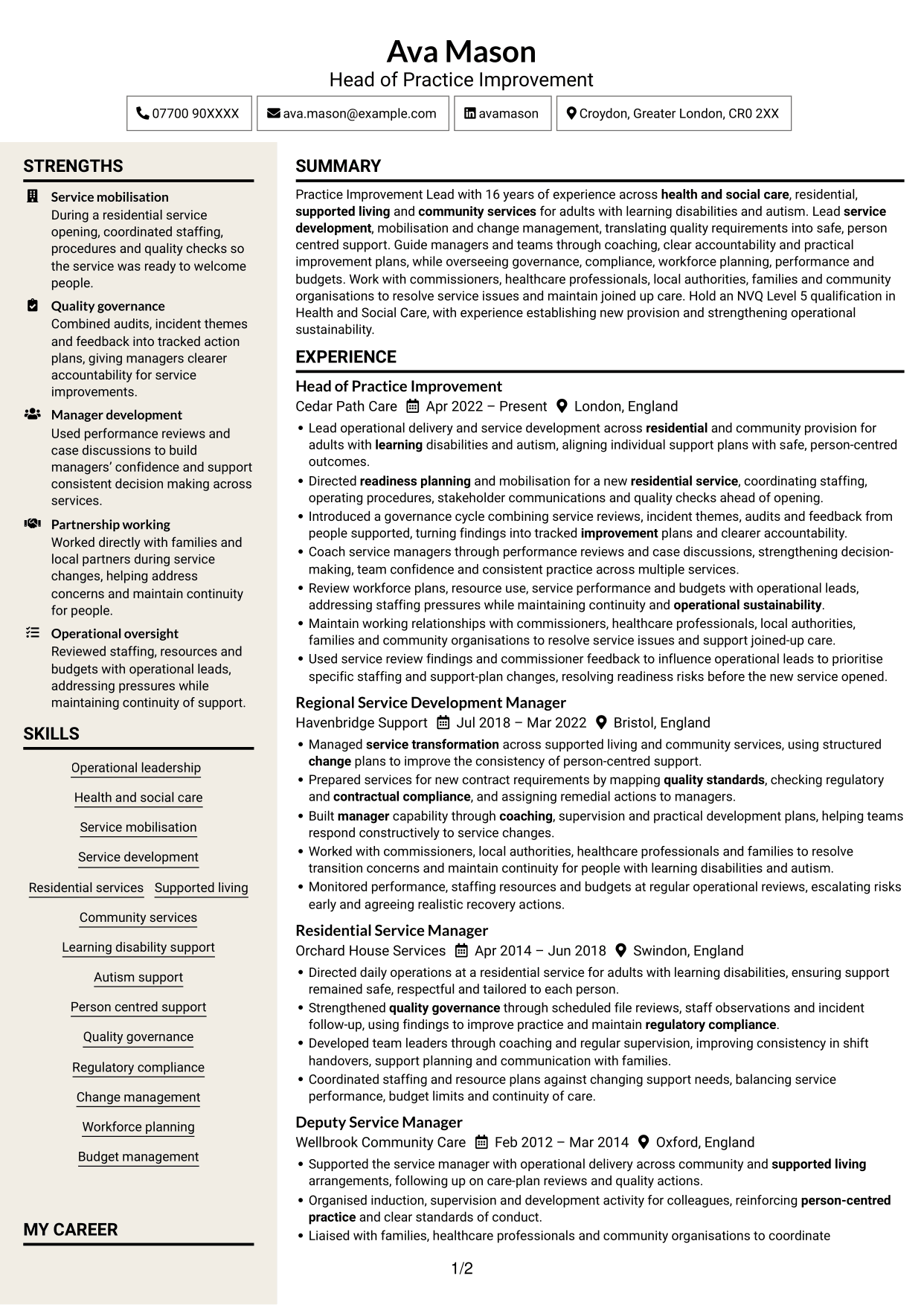 CV example — page 1