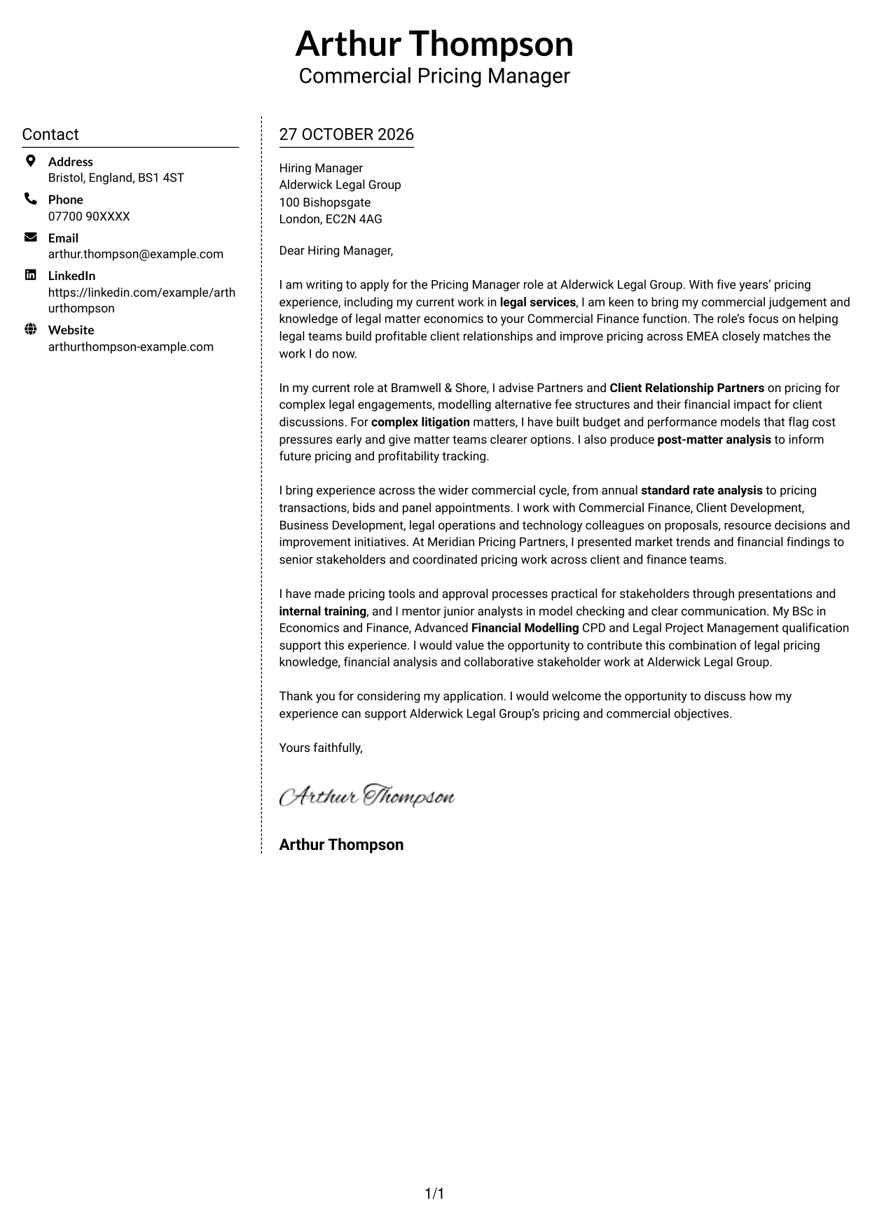 Cover letter example — page 1
