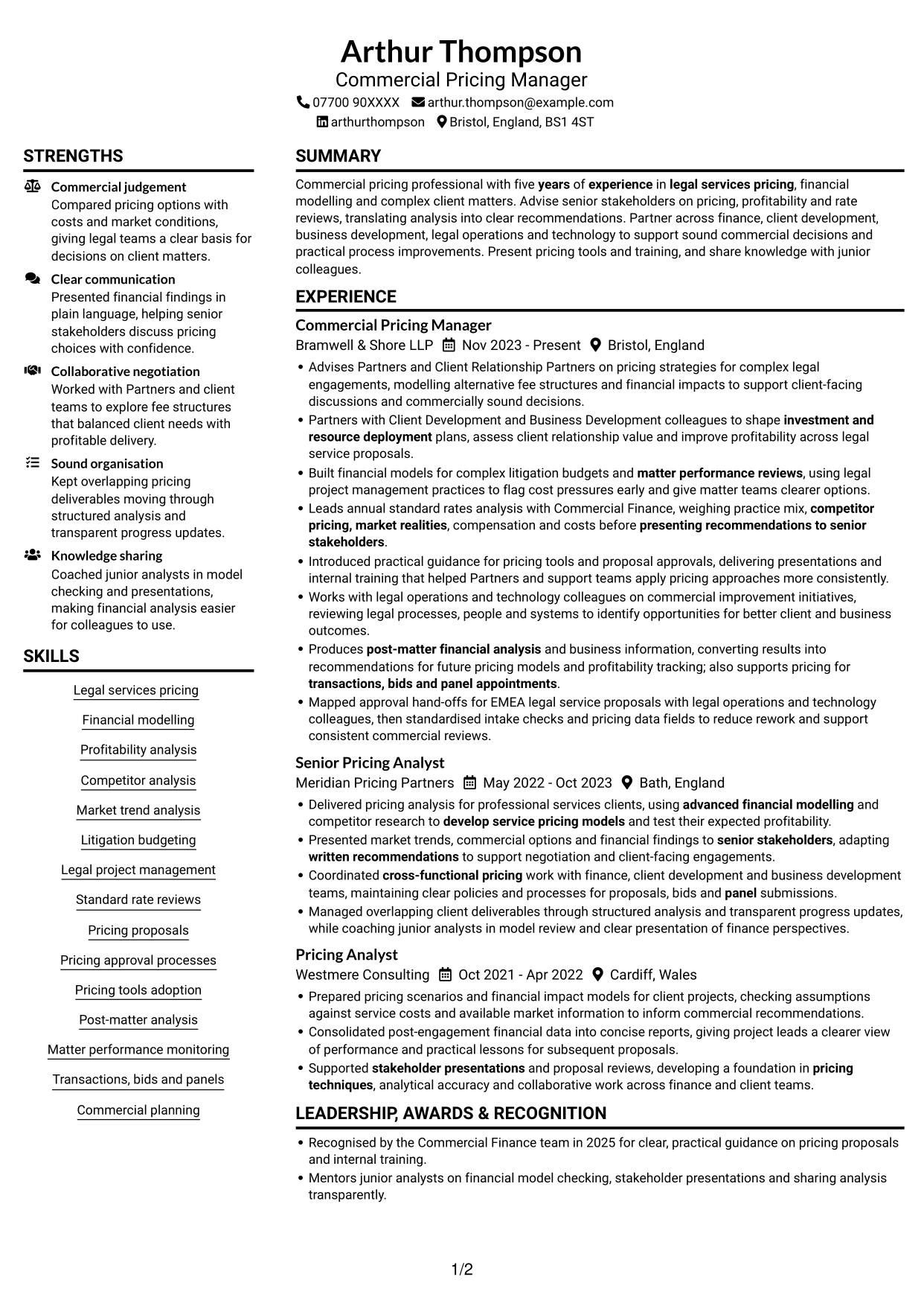 CV example — page 1