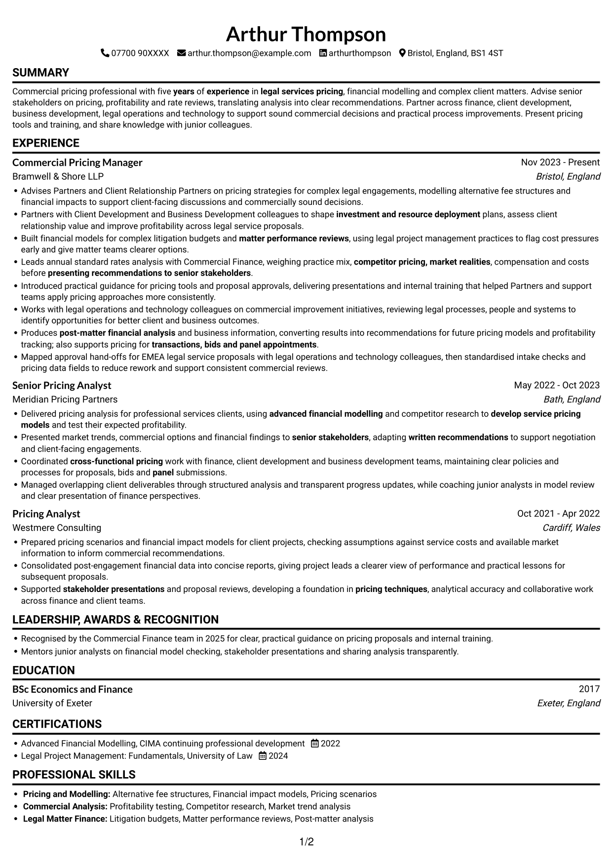 CV example — page 1