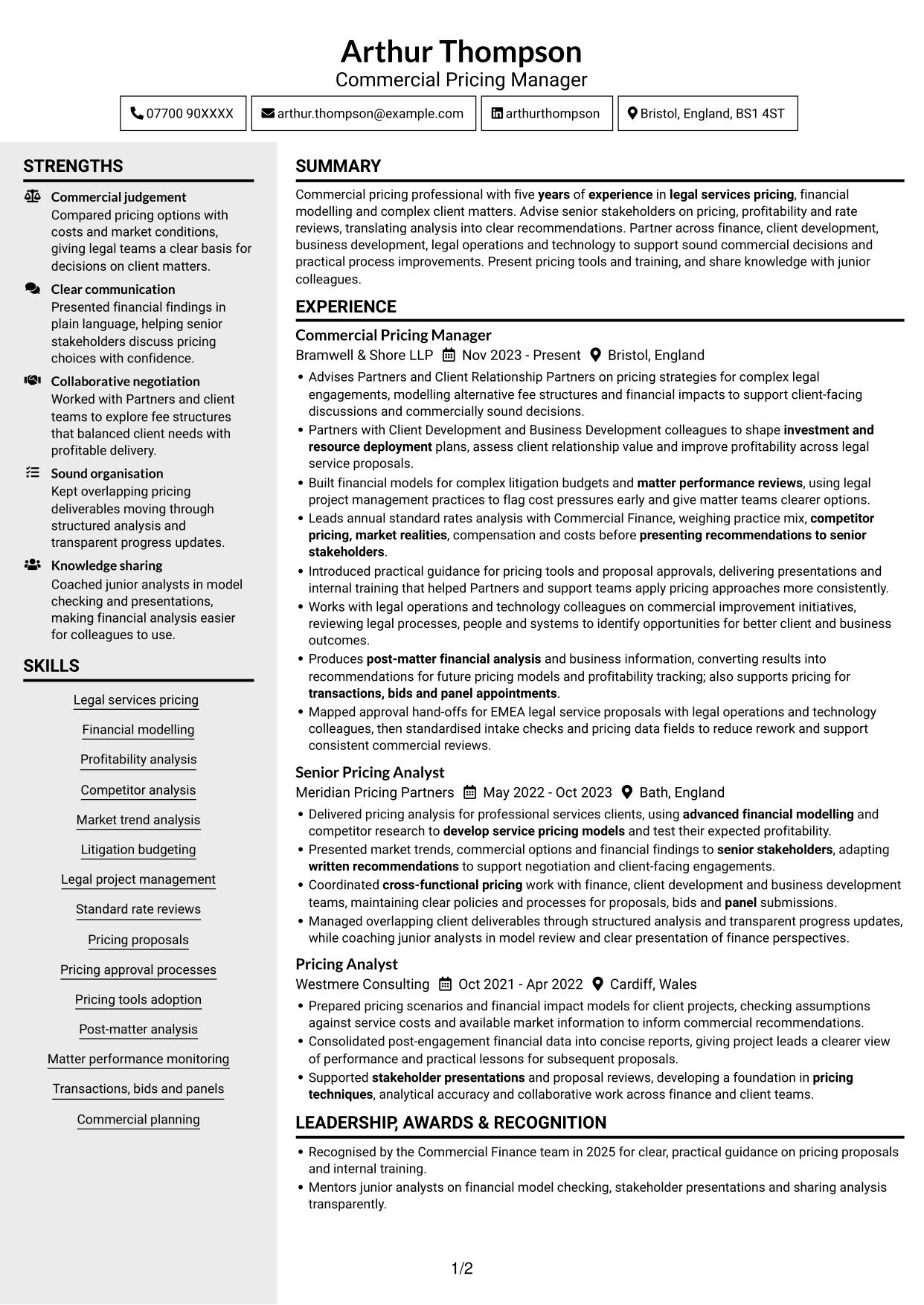 CV example — page 1