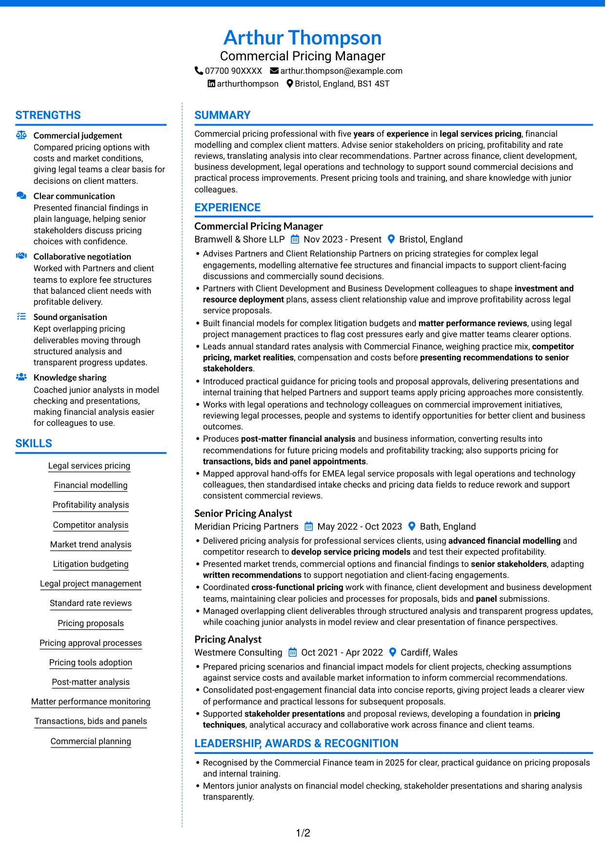 CV example — page 1