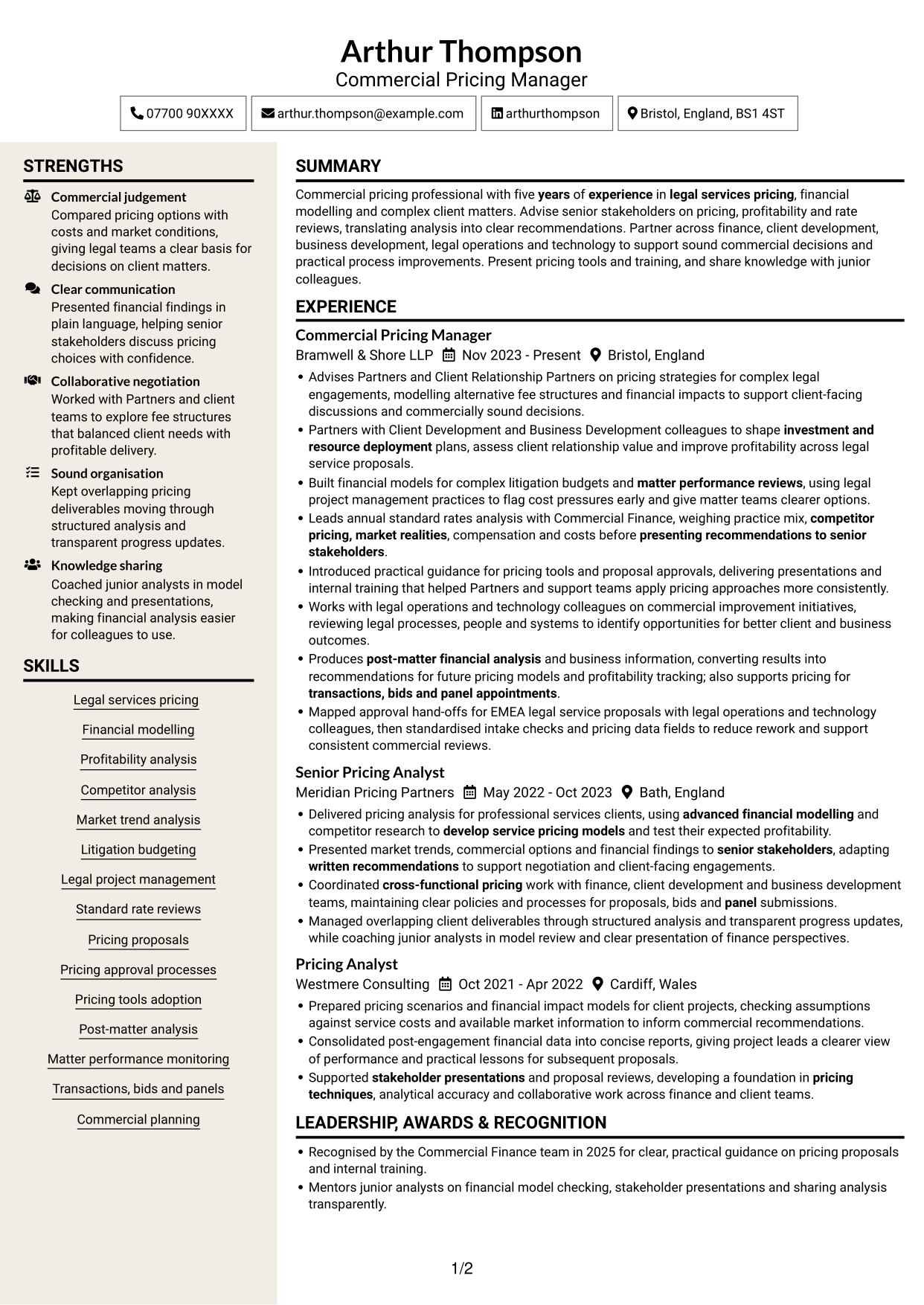 CV example — page 1