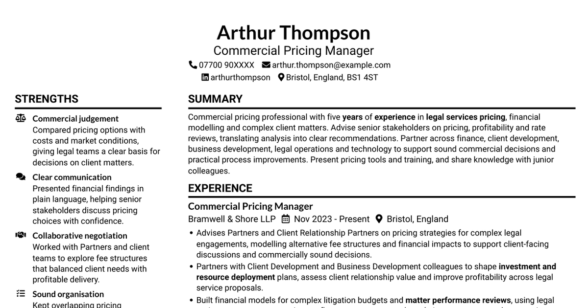 Pricing Manager - Legal Services CV
