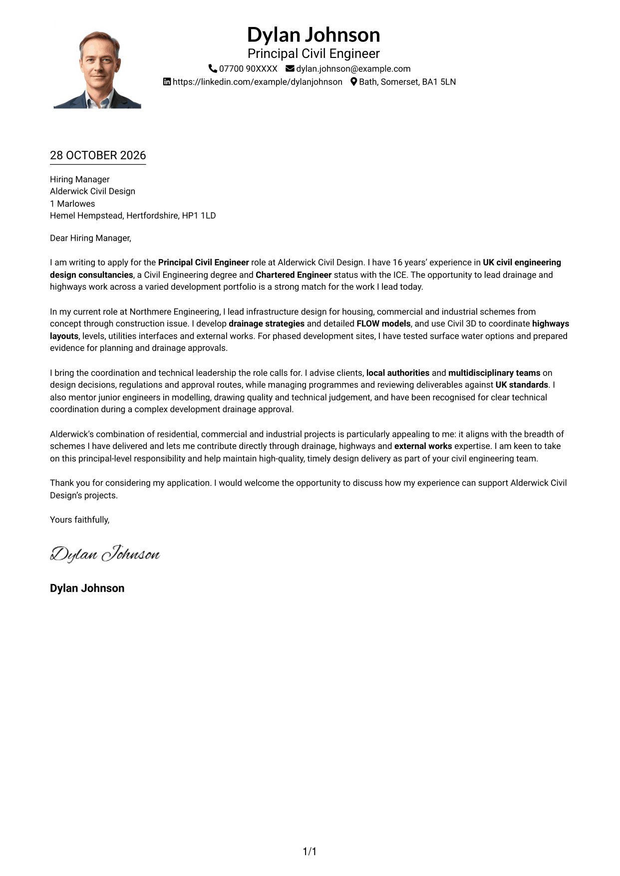 Cover letter example — page 1