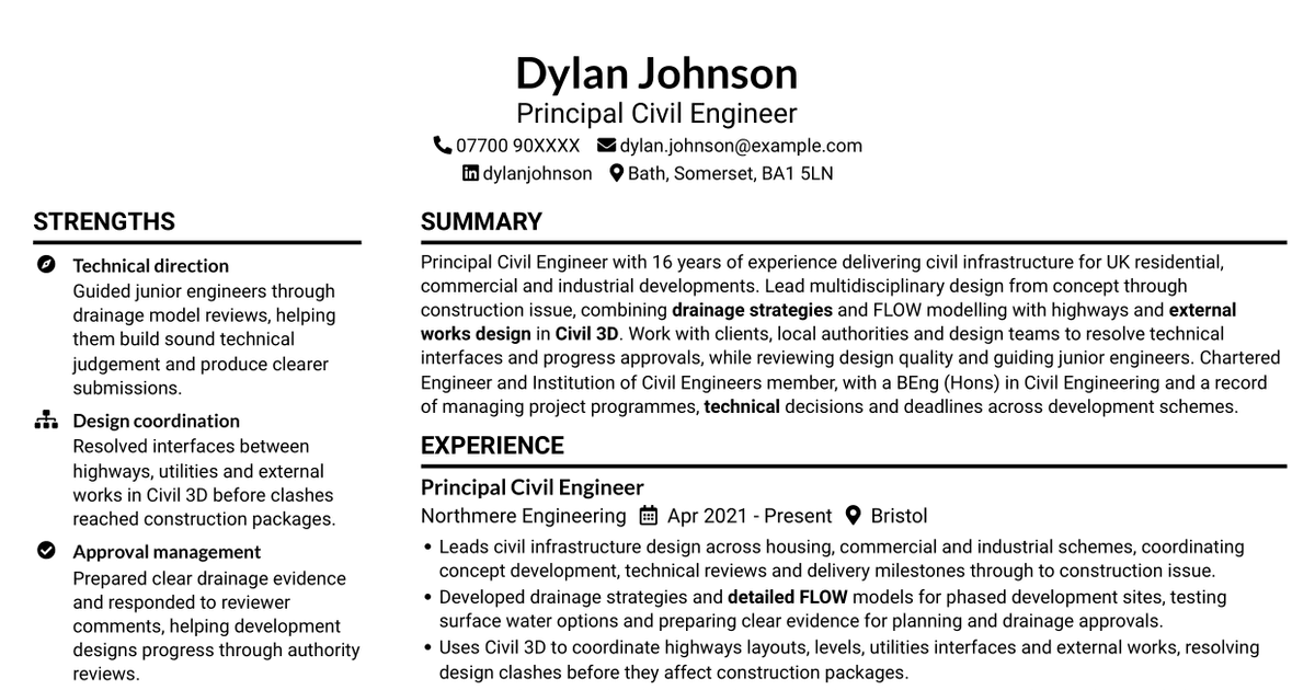 Principal Civil Engineer - Drainage and Highways CV