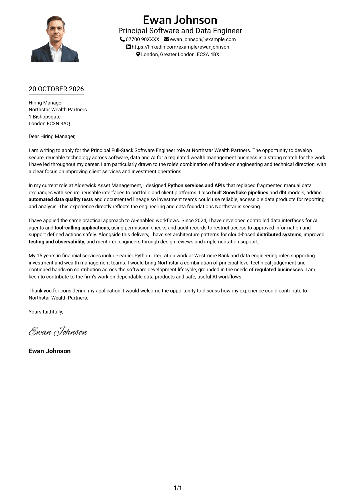 Cover letter example — page 1